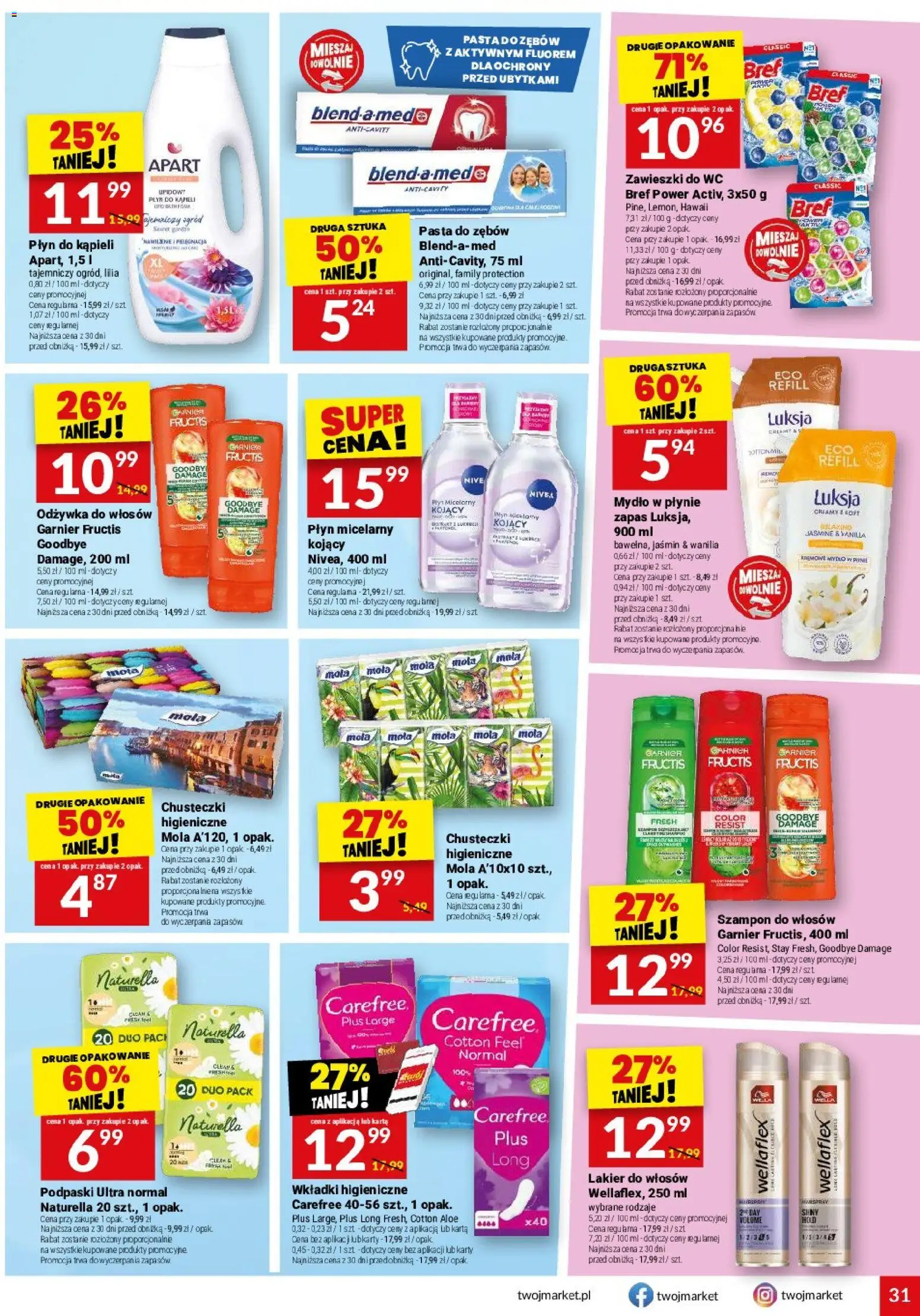 Twój Market gazetka od 09.09.2026 | Strona: 31 | Produkty: Chusteczki higieniczne, Wkładki higieniczne, Odżywka, Wanilia