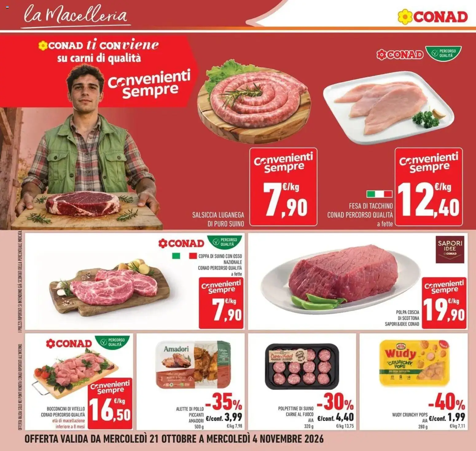 Volantino Conad del 21/10/2026 | Pagina: 14 | Prodotti: Suino, Salsiccia, Vitello, Carne