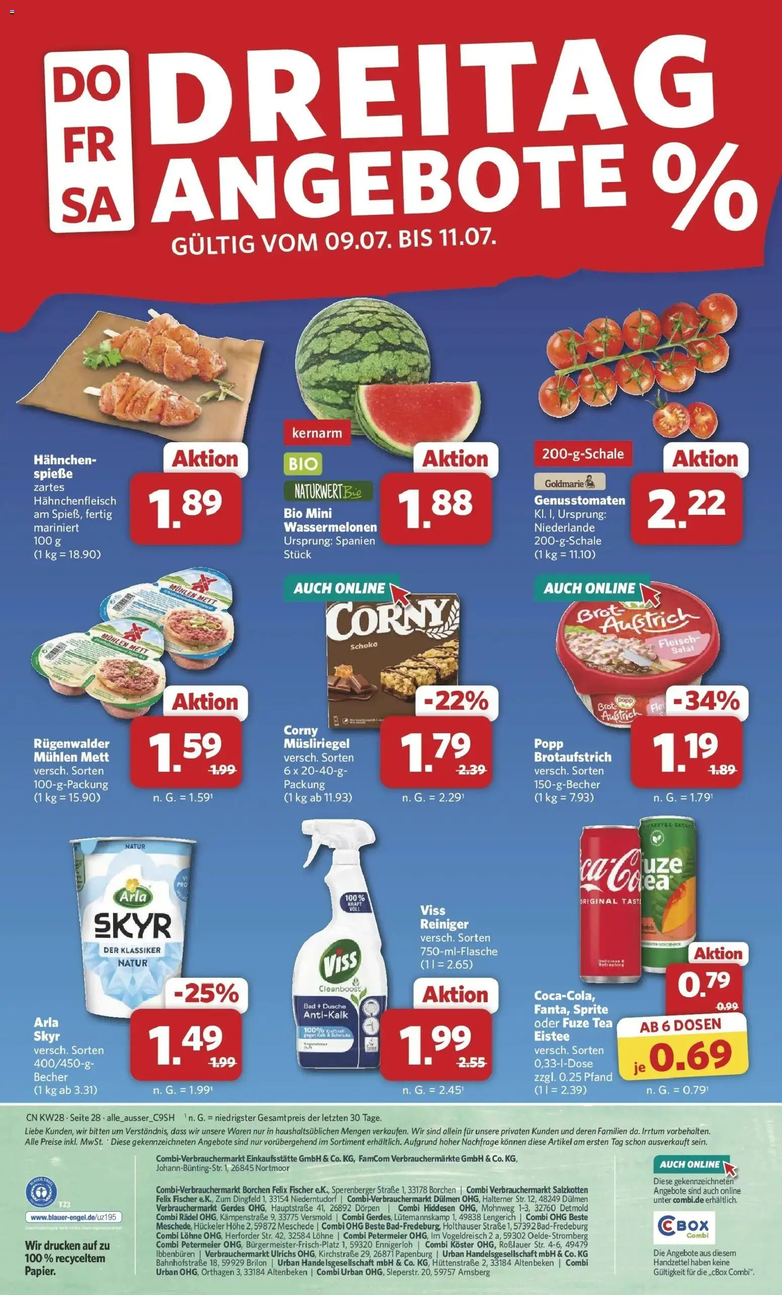 Combi Prospekt Wardenburg – gültig ab 06.07.2026 | Seite: 28 | Produkte: Fuze tea, Sprite, Bad, Fleisch