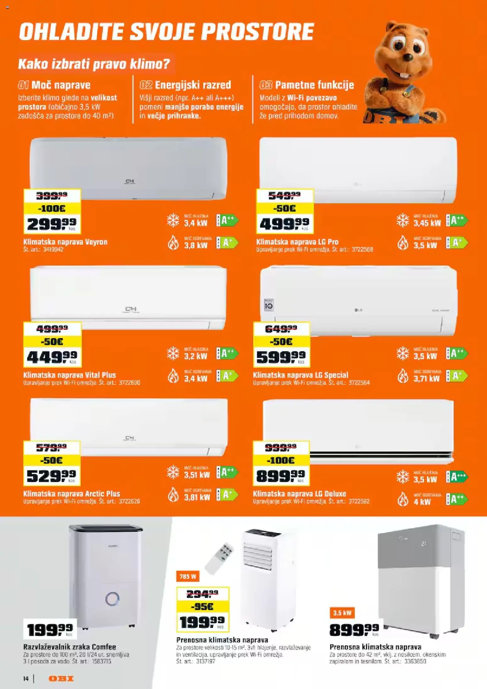 Novi OBI katalog ponudbe – veljaven od 02.06.2026 | Stran: 14 | Izdelki: Klimatska naprava, Prenosna klimatska naprava