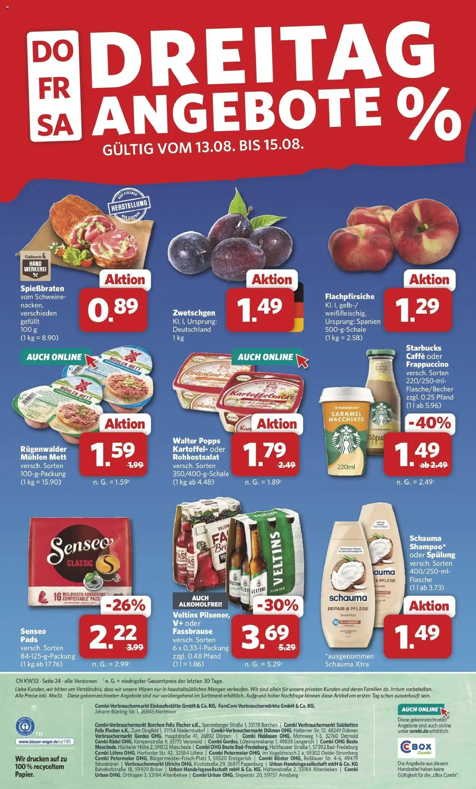 Combi Prospekt Altenbeken (ab 10.08.2026) zum Blättern | Seite: 30 | Produkte: Starbucks, Zwetschgen, Shampoo, Veltins