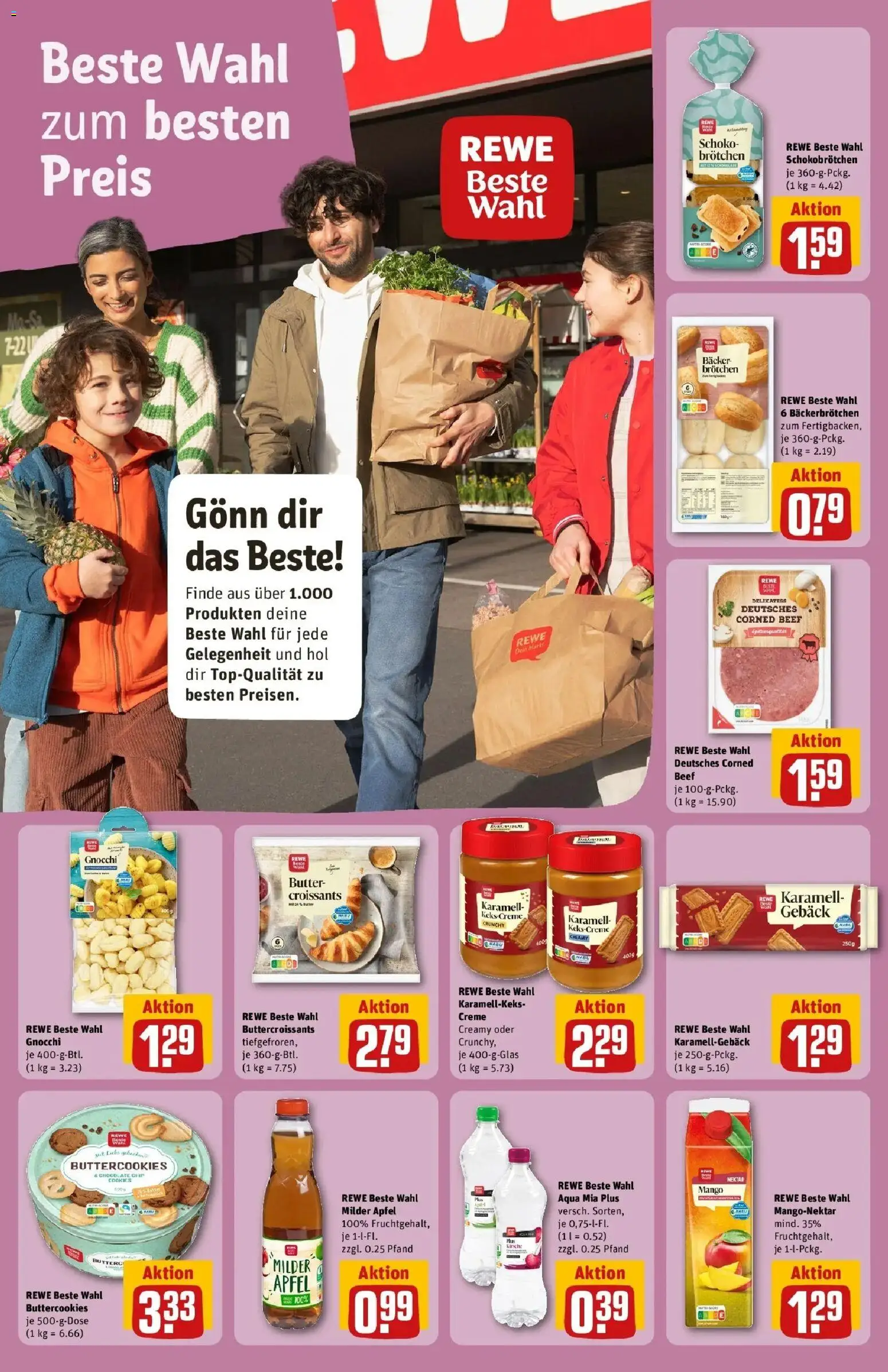 REWE Prospekt ab 17.08.2026 zum Blättern » Angebote | Seite: 18 | Produkte: Gnocchi, Butter, Äpfel, Mango