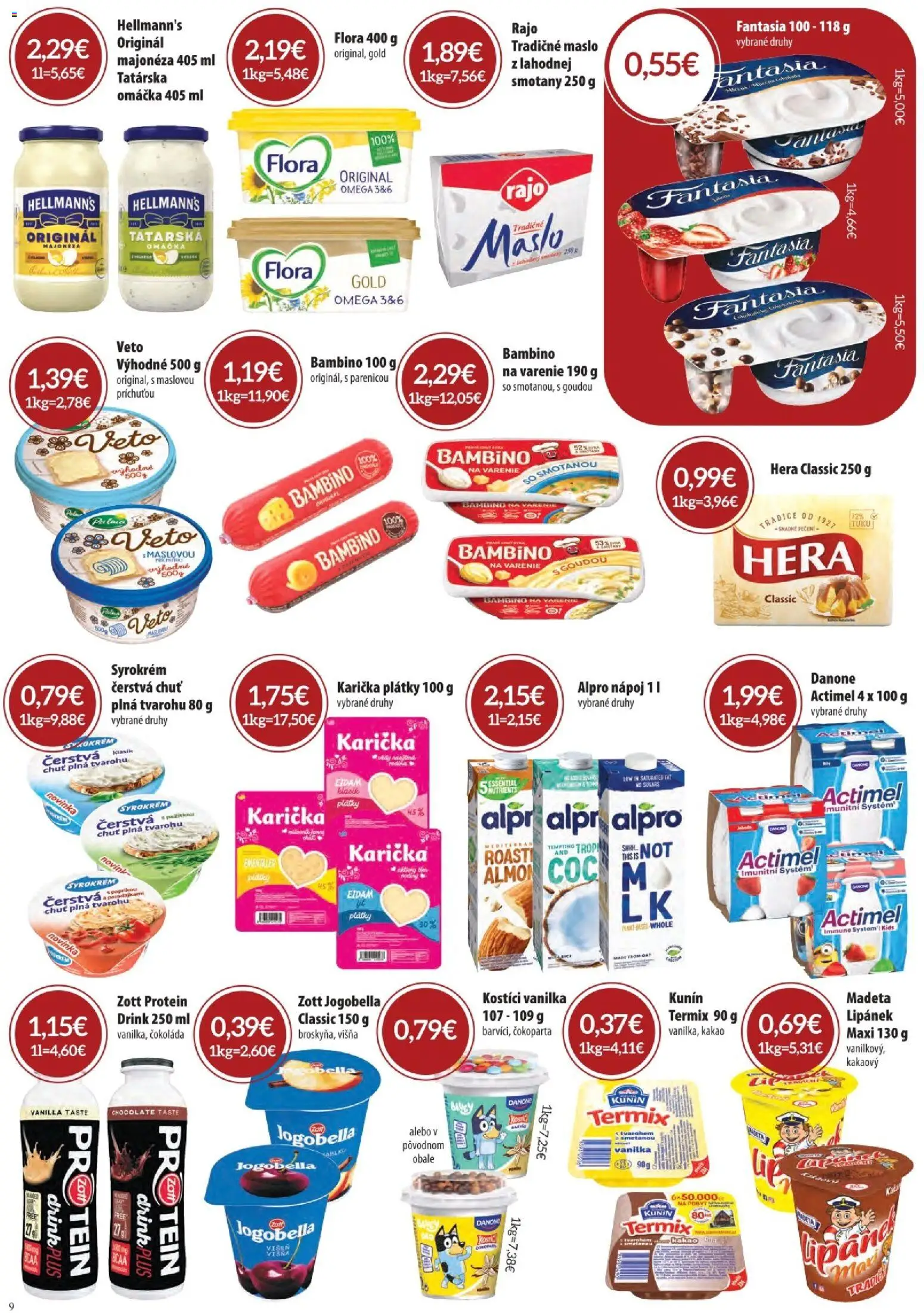 Nové CBA Komfos akcie – leták je platný od 03.09.2026 | Strana: 9 | Produkty: Eidam, Omega, Flora, Kakao