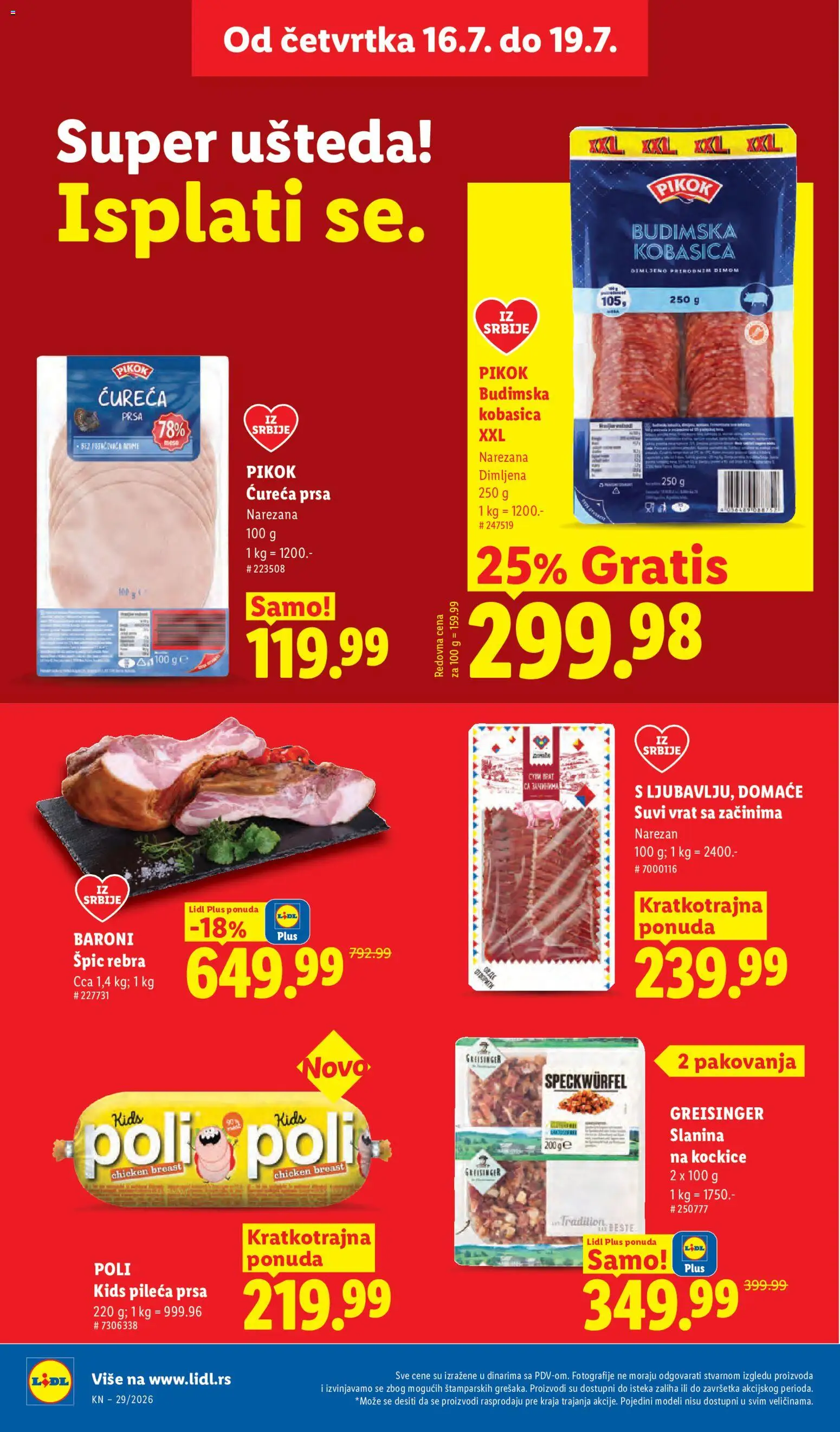 Lidl katalog - važi od 16.07.2026 | Strana: 26 | Proizvode: Pileća prsa, Suvi vrat, Vrat, Slanina