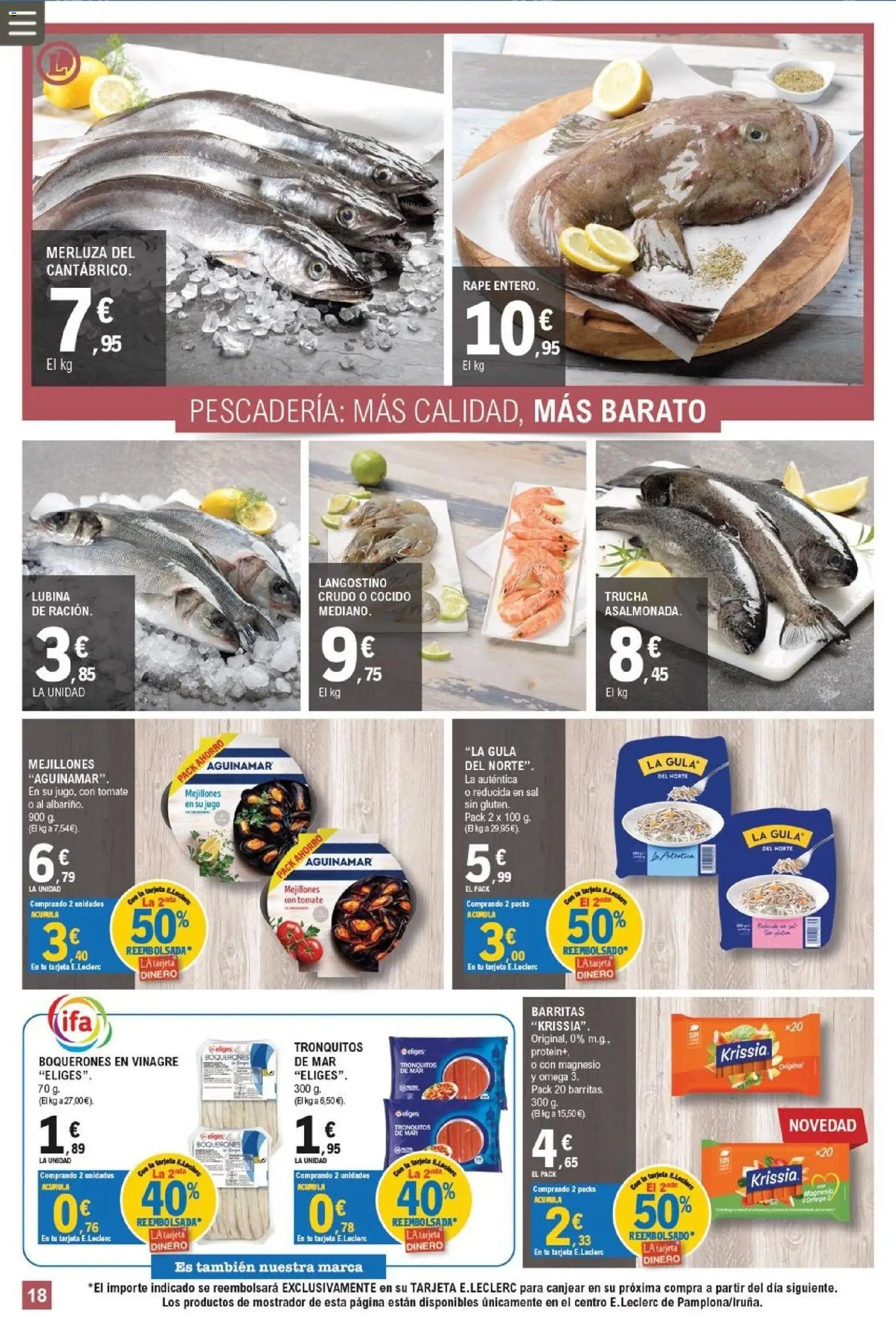 E.Leclerc Pamplona │ válido desde el 09/09/2026 | Página: 18 | Productos: Trucha, Tomate, Jugo, Sal