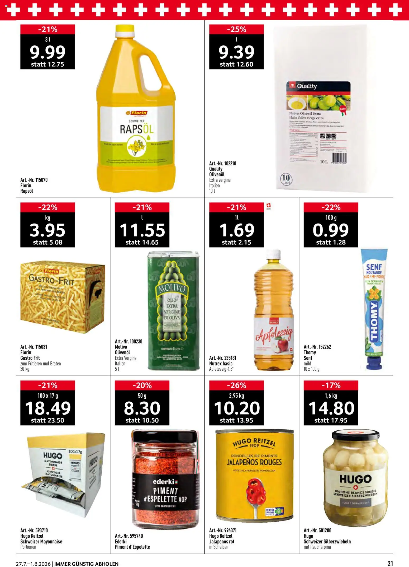 Prodega aktionen – gültig ab 27.07.2026 | Seite: 21 | Produkte: Rapsöl, Mayonnaise