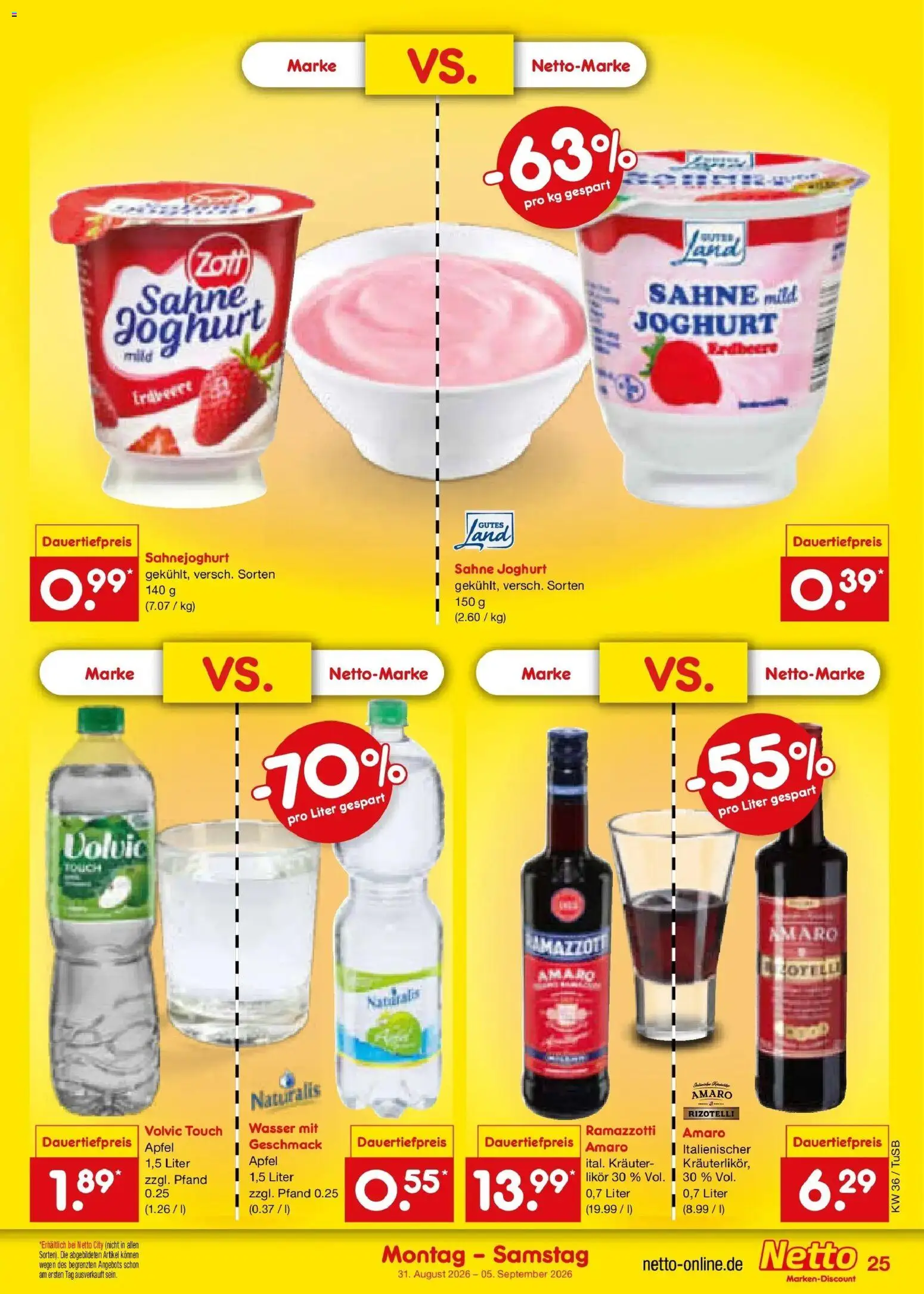 Netto Marken-Discount Prospekt Lahr-Langenwinkel (ab 31.08.2026) » Angebote | Seite: 35 | Produkte: Joghurt, Likör, Volvic, Sahne