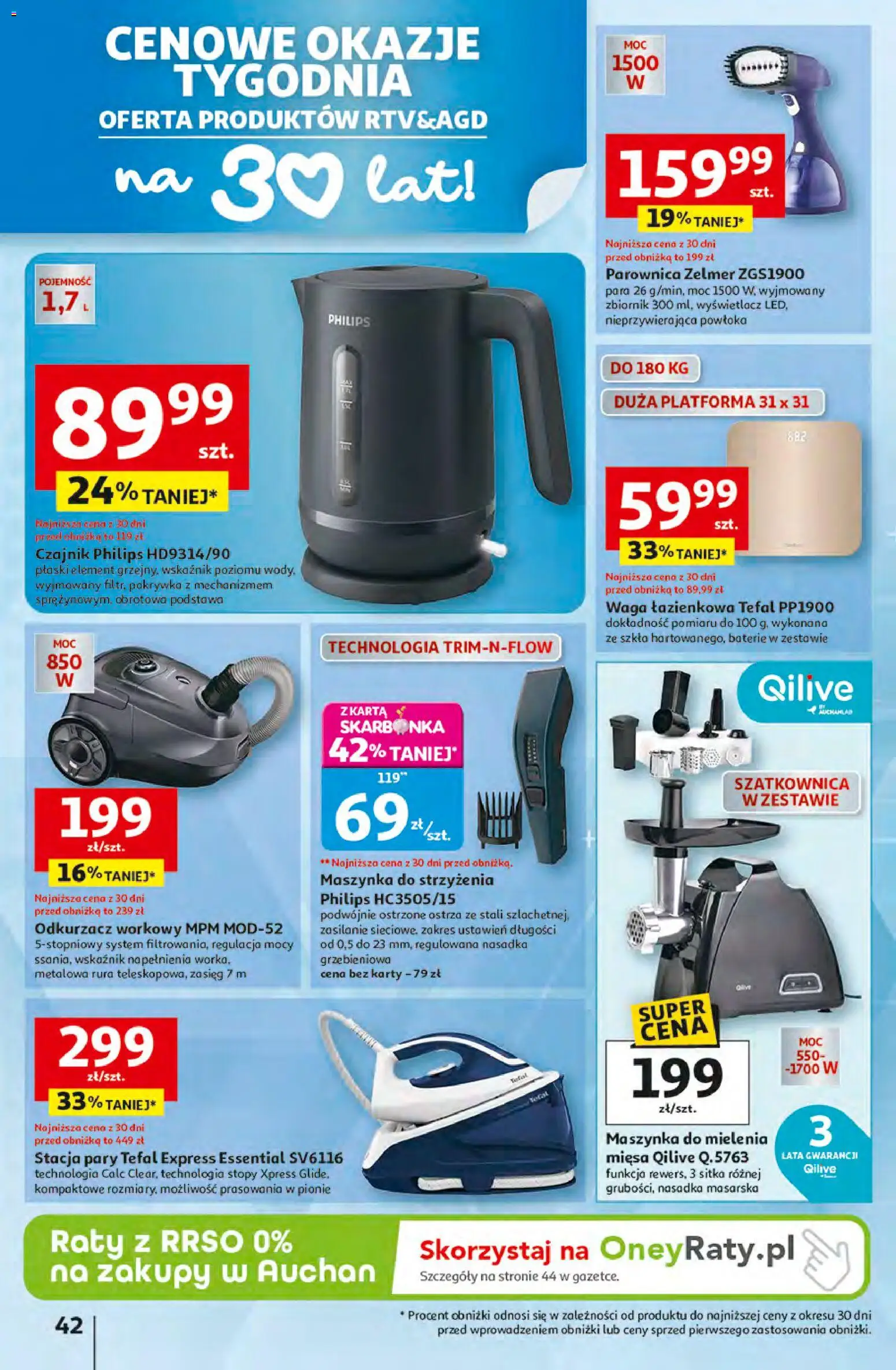 Auchan gazetka - 30 Lat Hipermarket od 16.04.2026 | Strona: 42 | Produkty: Karta, Waga, Baterie, Maszynka do strzyżenia