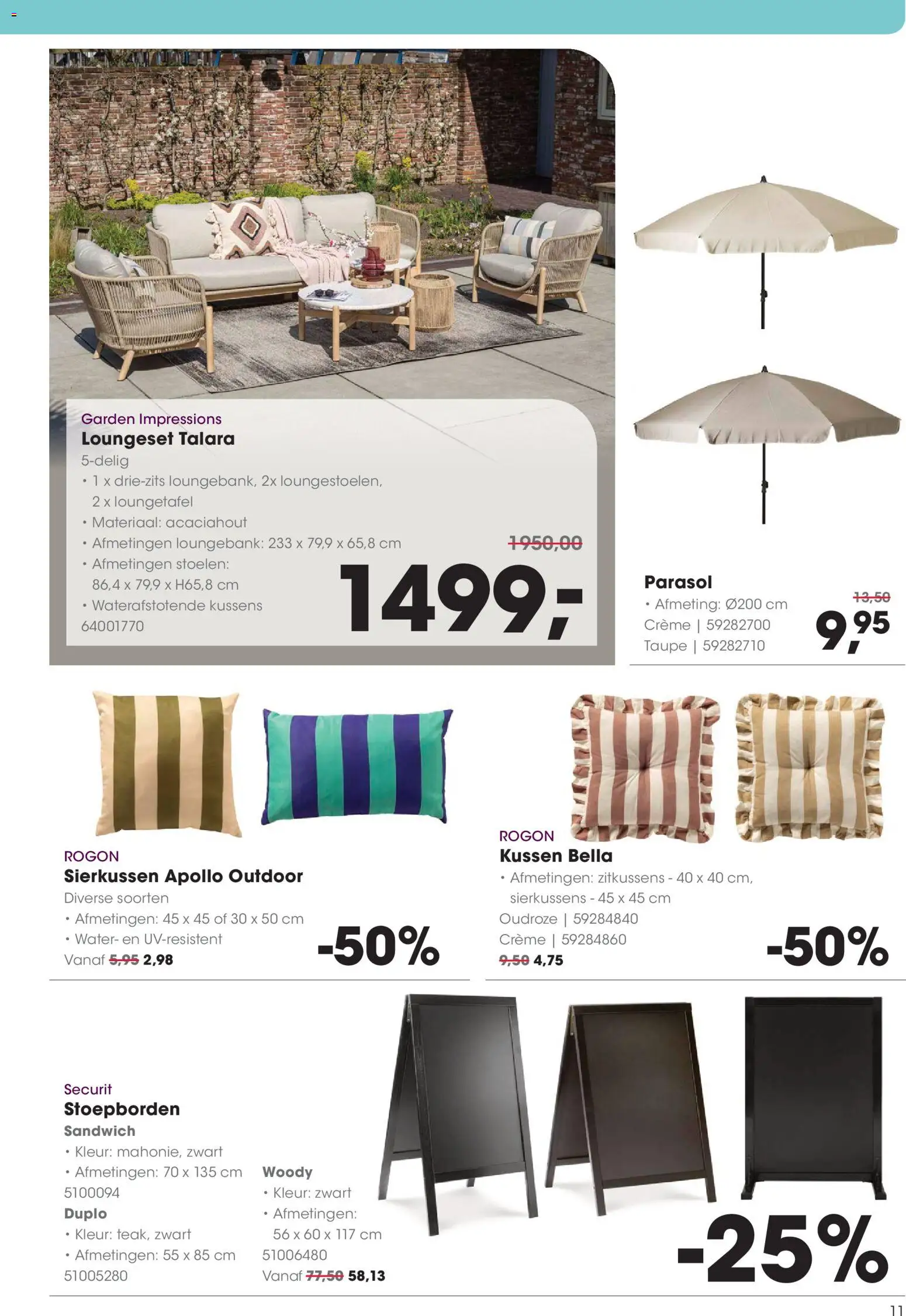 {H1} | Pagina: 11 | Producten: Parasol, Sandwich, Kussen, Kussens
