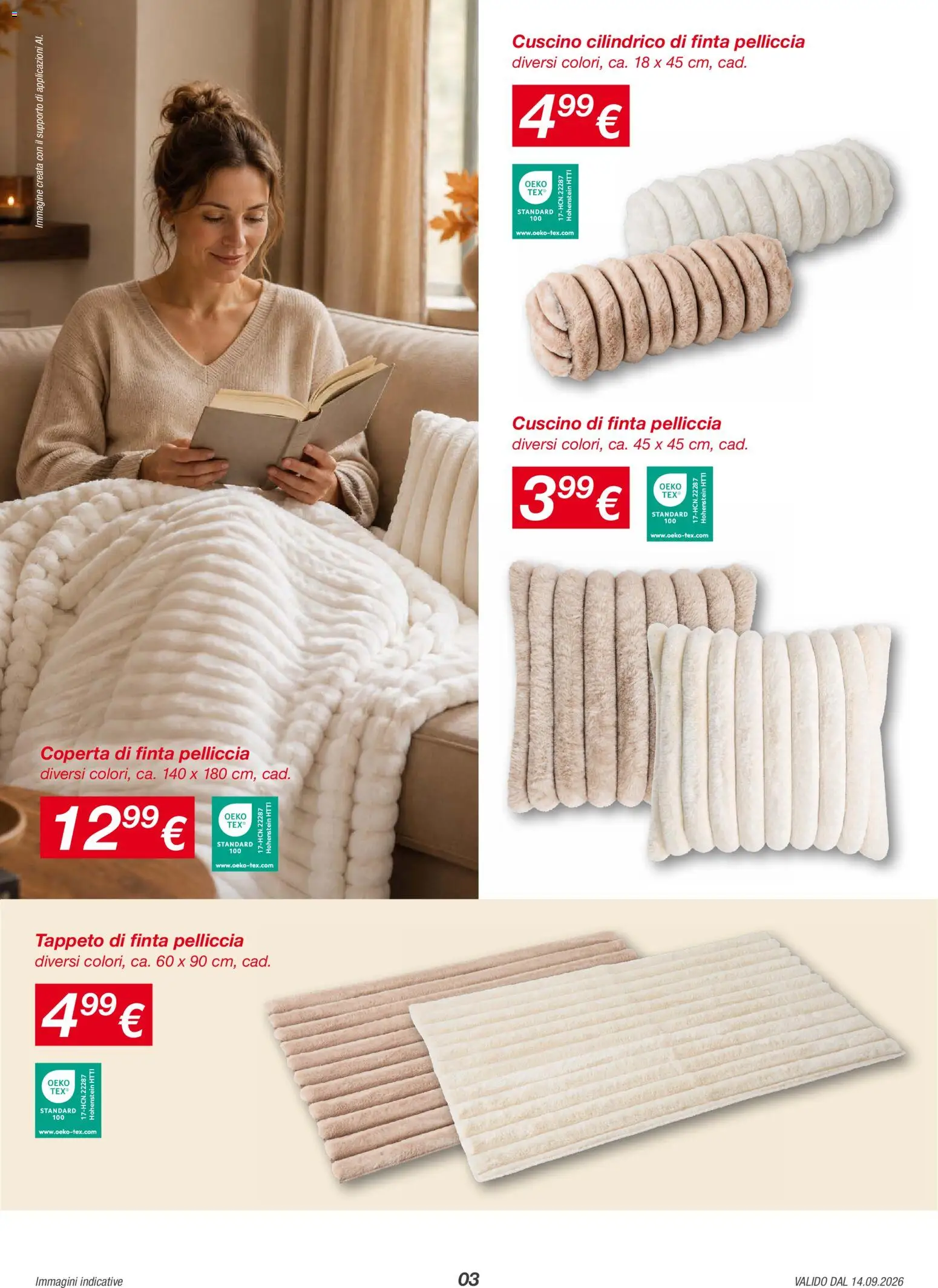 Volantino KiK del 14/09/2026 | Pagina: 3 | Prodotti: Cuscino, Coperta, Tappeto