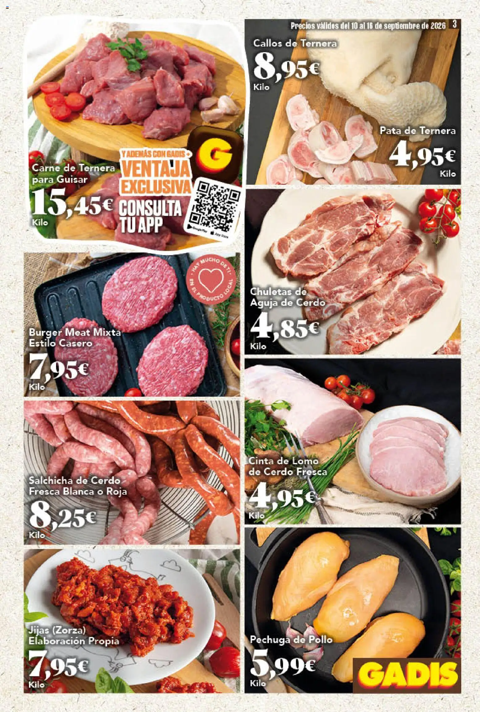Gadis folleto │ válido desde el 10/09/2026 | Página: 3 | Productos: Salchicha, Carne de ternera, Cerdo, Carne