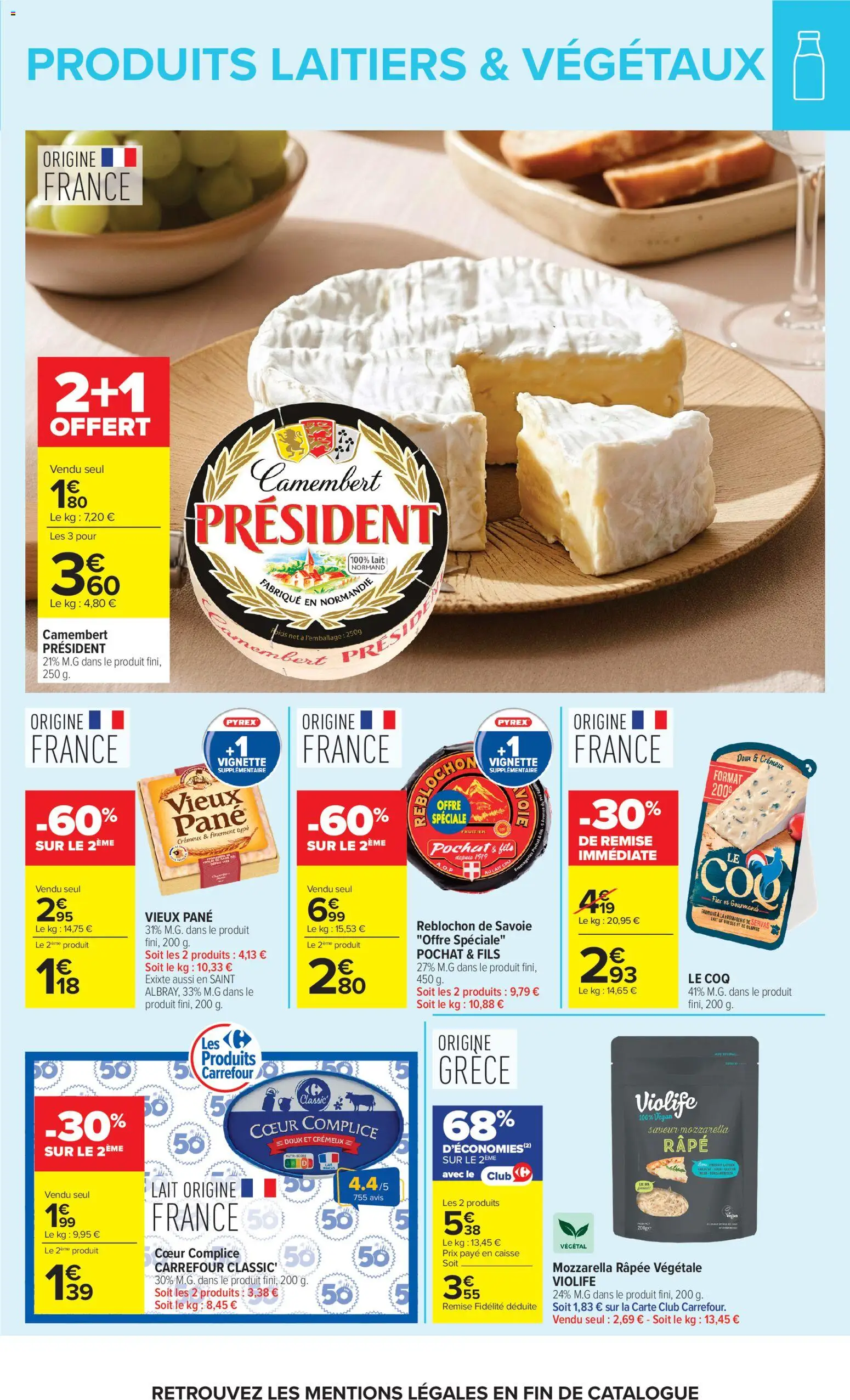 {H1} | Page: 15 | Produits: Mozzarella râpée, Mozzarella, Lait, Camembert