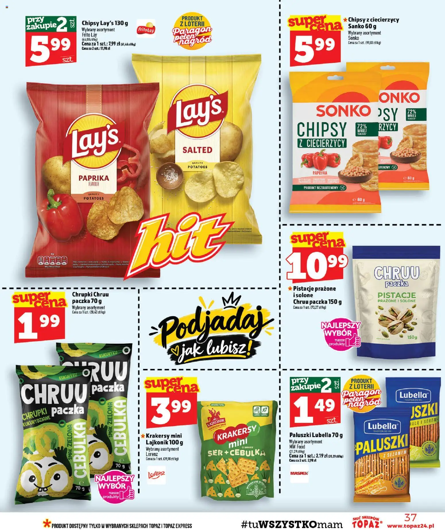 Topaz gazetka - Ceny małe na stałe od 17.09.2026 | Strona: 37 | Produkty: Serem, Chipsy, Pistacje, Ser