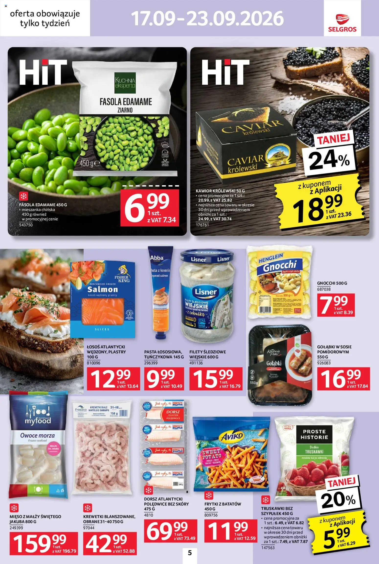 Selgros cash&carry gazetka - Jeszcze więcej super promocji od 17.09.2026 | Strona: 5 | Produkty: Łosoś atlantycki, Mięso, Łosoś wędzony plastry, Gnocchi