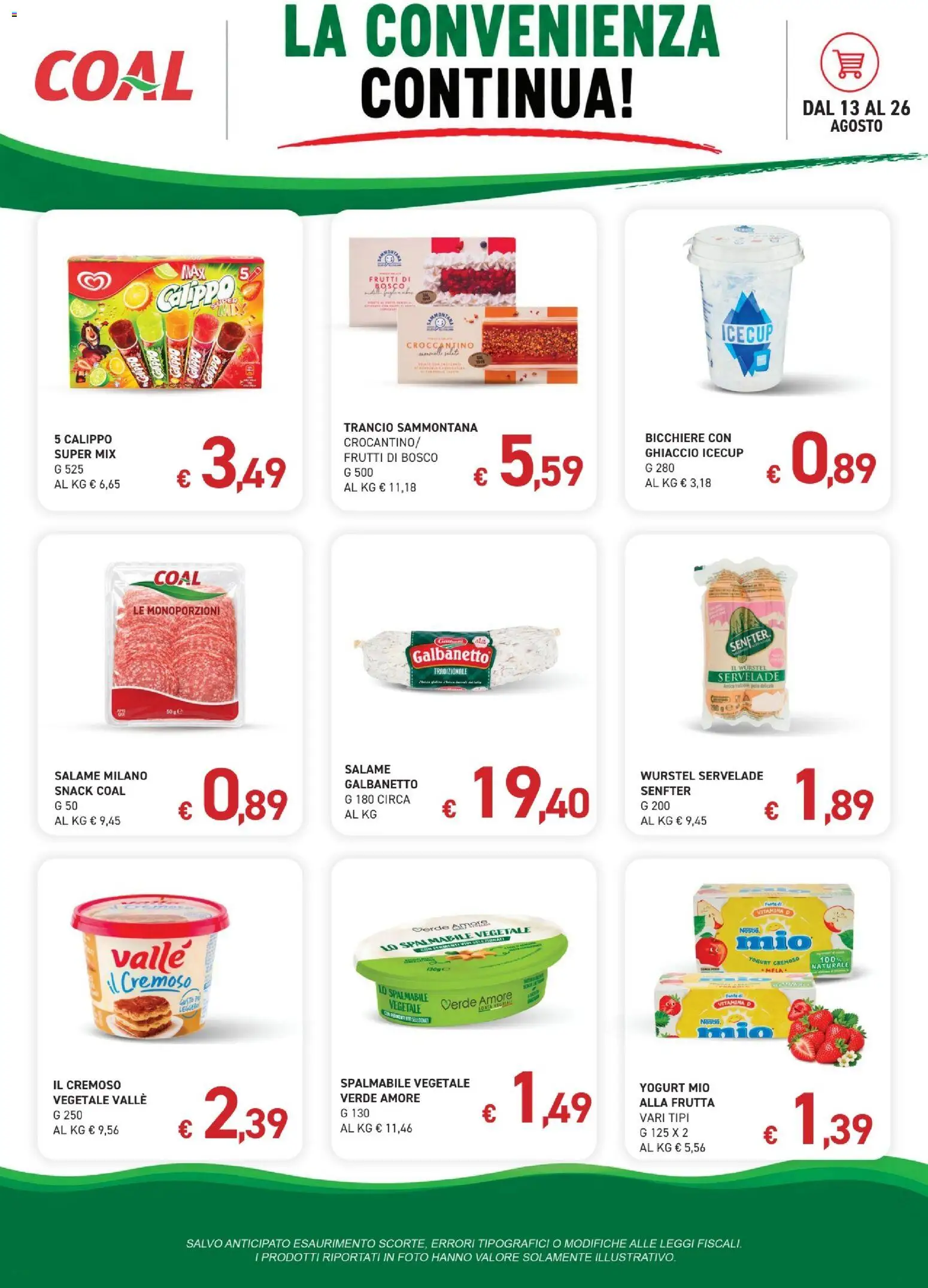 Volantino Coal del 13/08/2026 | Pagina: 3 | Prodotti: Yogurt, Wurstel, Yogurt cremoso, Ghiaccio