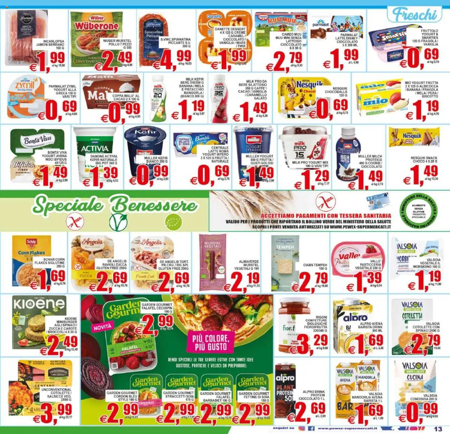 Volantino Pewex del 12/08/2026 | Pagina: 13 | Prodotti: Mandorla, Wurstel, Spinaci, Broccoli