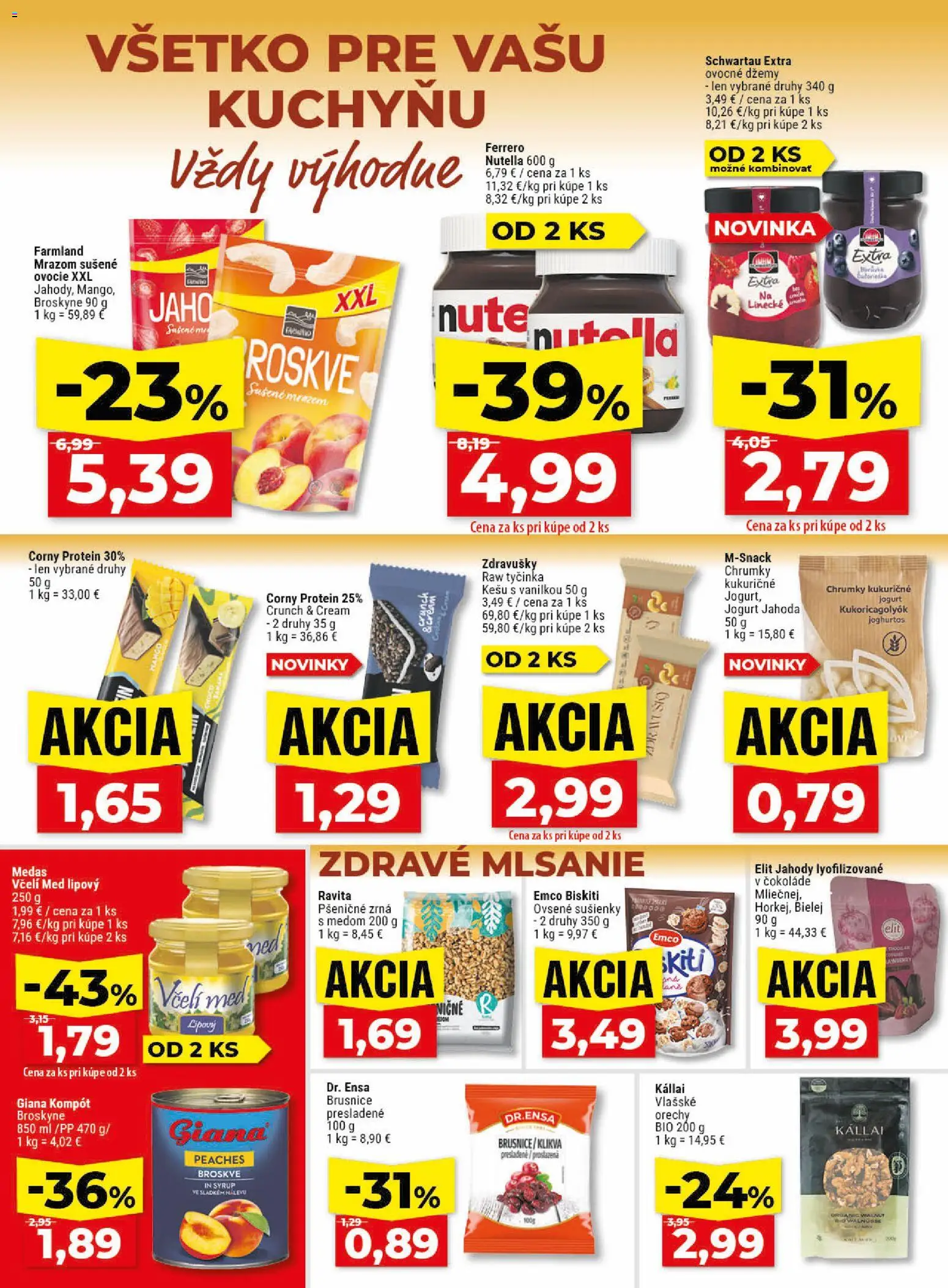 Nové Klas akcie – leták je platný od 18.05.2026 | Strana: 13 | Produkty: Jogurt, Protein, Orechy, Broskyne
