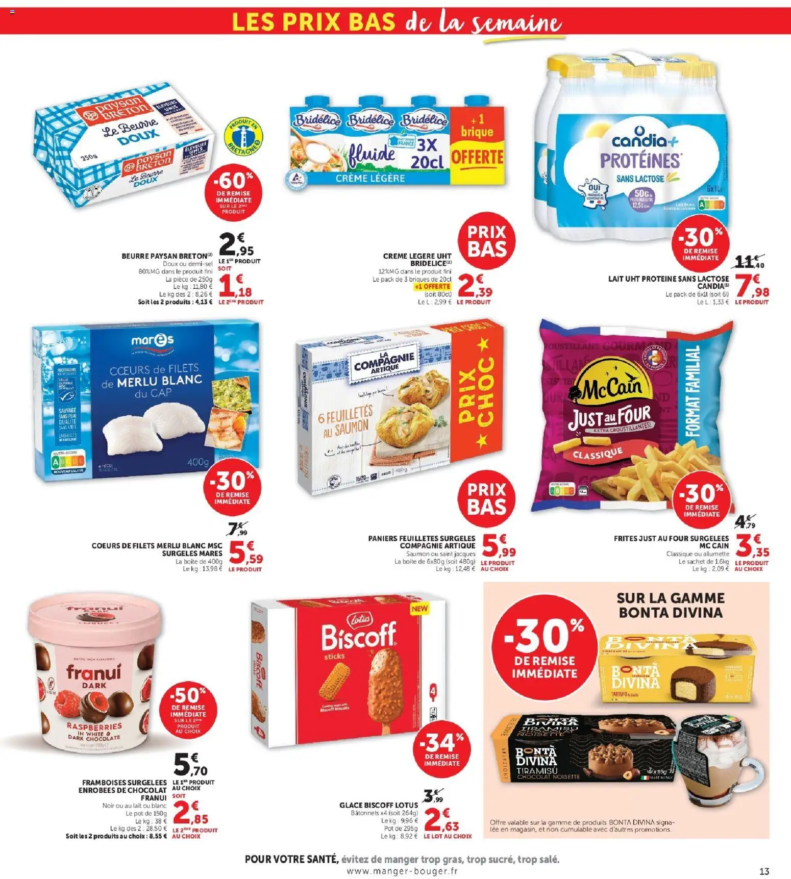 {H1} | Page: 13 | Produits: Framboises surgelées, Protéine, Chocolat, Biscuits