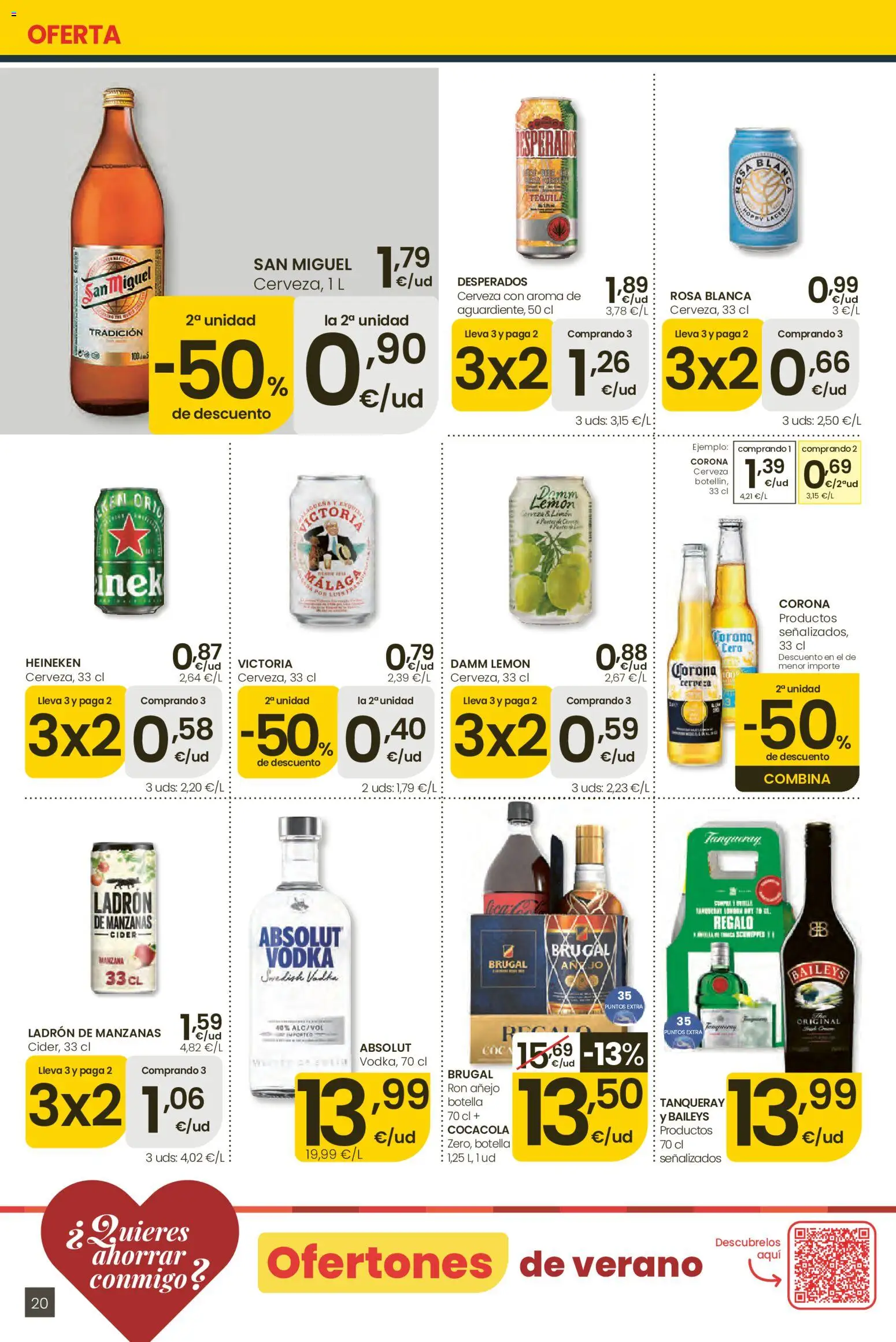 Eroski Ofertones locales de verano │ válido desde el 11.06.2026 | Página: 20 | Productos: Ron, Cerveza, Vodka, Παρμεζάνα
