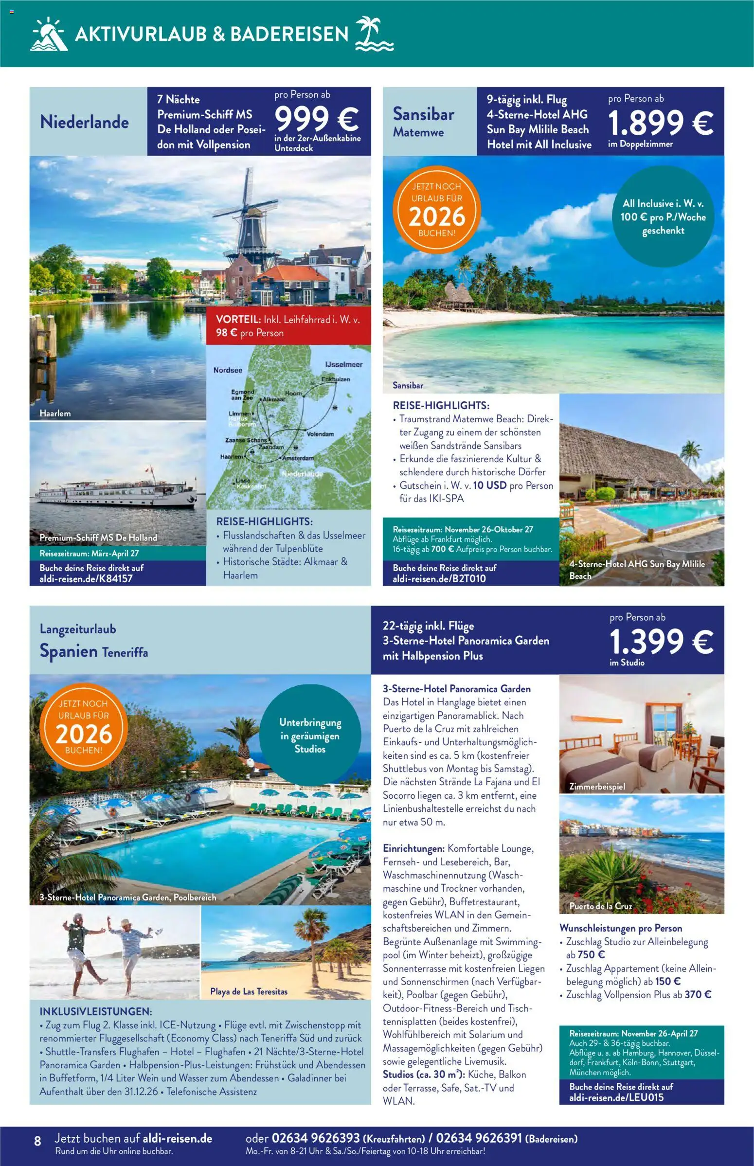 Aldi Reisen  Reisemagazin – gültig ab 01.09.2026 | Seite: 8 | Produkte: Tisch, Wasser, Wein, Uhr