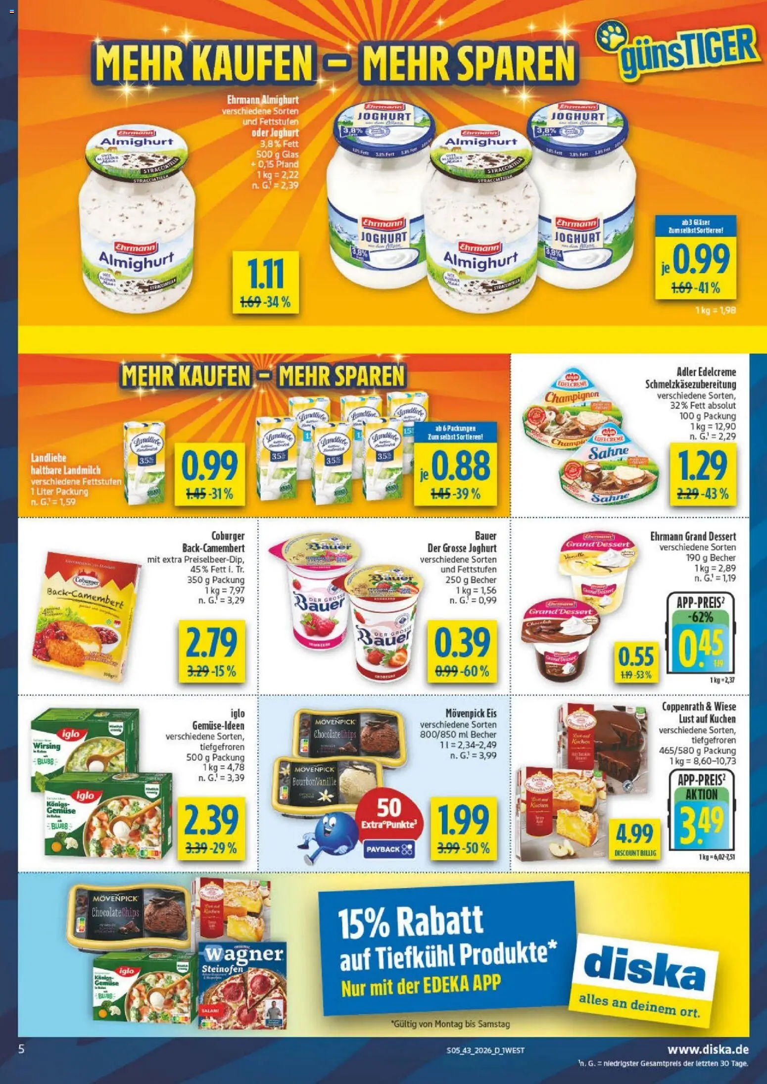 Diska Bayern – gültig ab 19.10.2026 | Seite: 5 | Produkte: Ehrmann grand dessert, Gemüse, Kuchen, Sahne