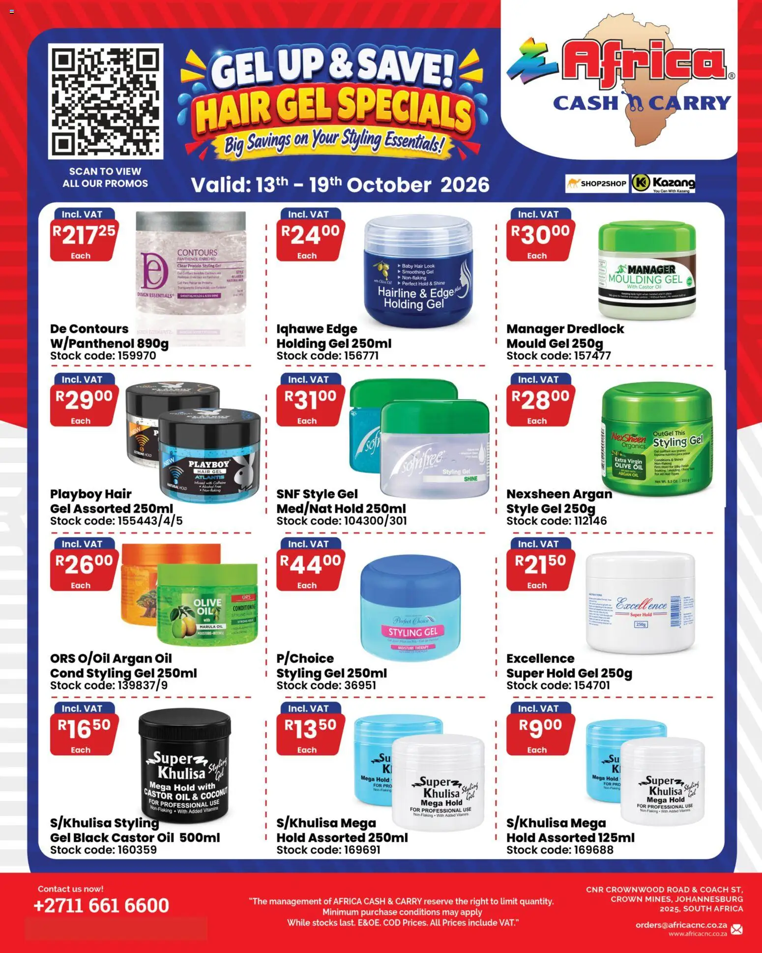 New Africa Cash & Carry catalogue – valid from 13/10/2026 | Page: 1 | Products: Alcohol, Protein, Vitamins, Oil