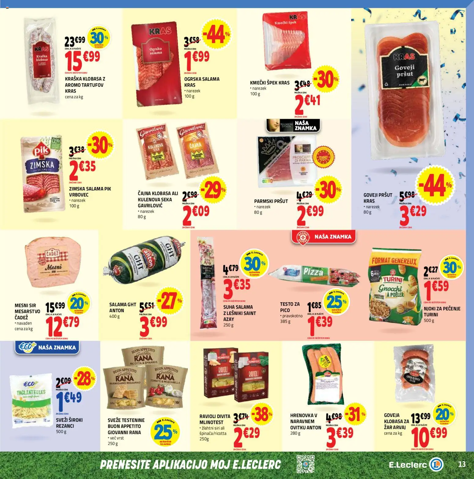 Novi E.leclerc katalog ponudbe – veljaven od 10.06.2026 | Stran: 13 | Izdelki: Narezek, Sir, Njoki, Salama