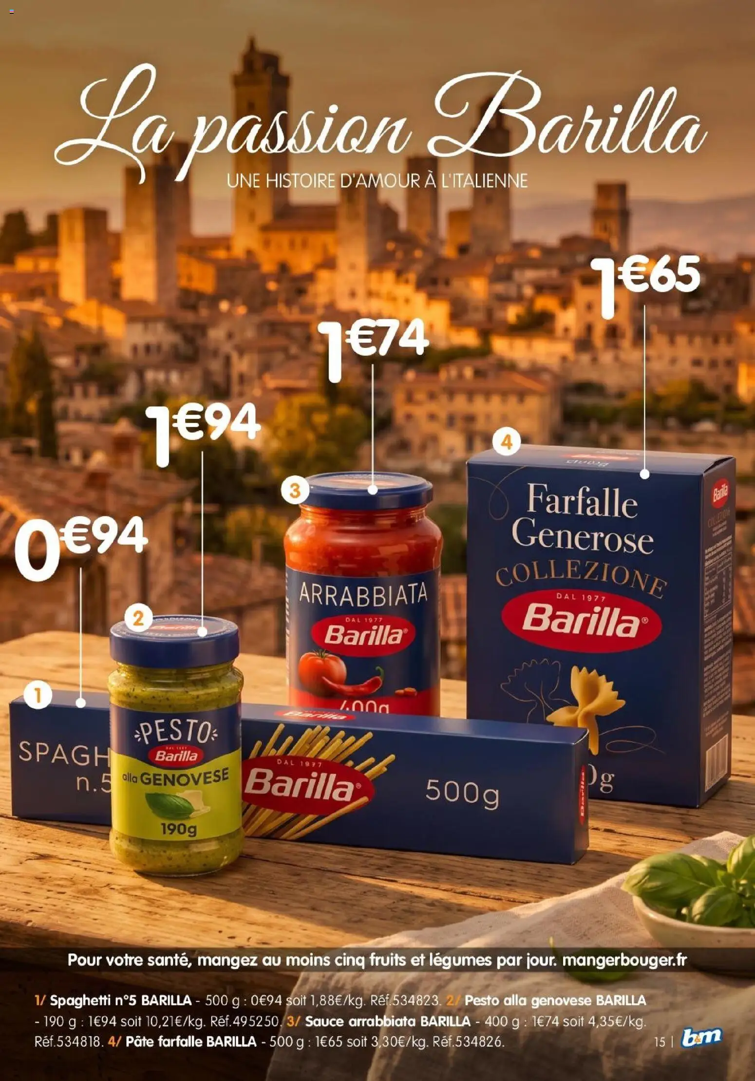 {H1} | Page: 15 | Produits: Spaghetti, Barilla, Pesto, Fruits