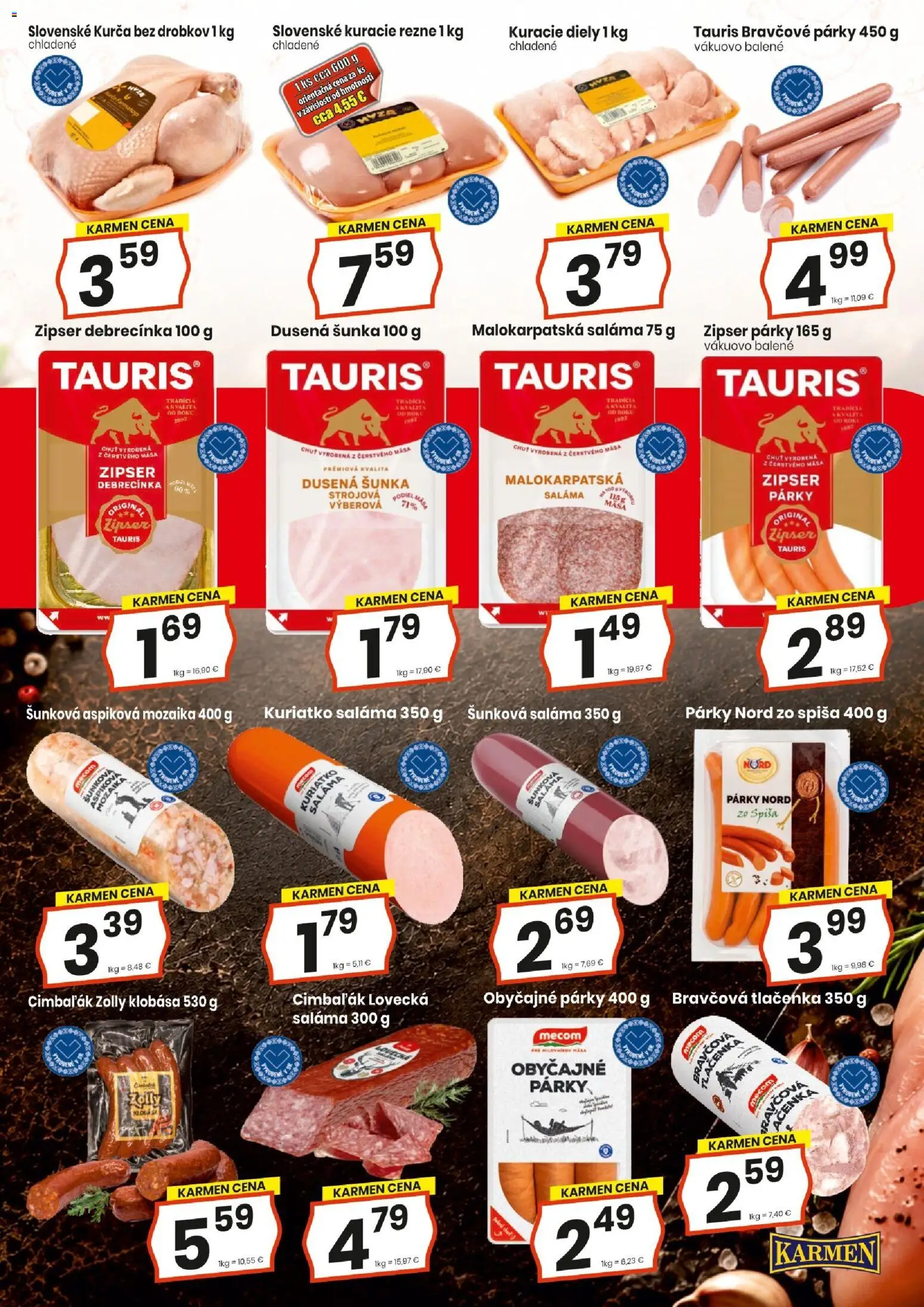 Nové KARMEN CBA akcie – leták je platný od 15.10.2026 | Strana: 5 | Produkty: Saláma, Klobása, Tlačenka, Rezne