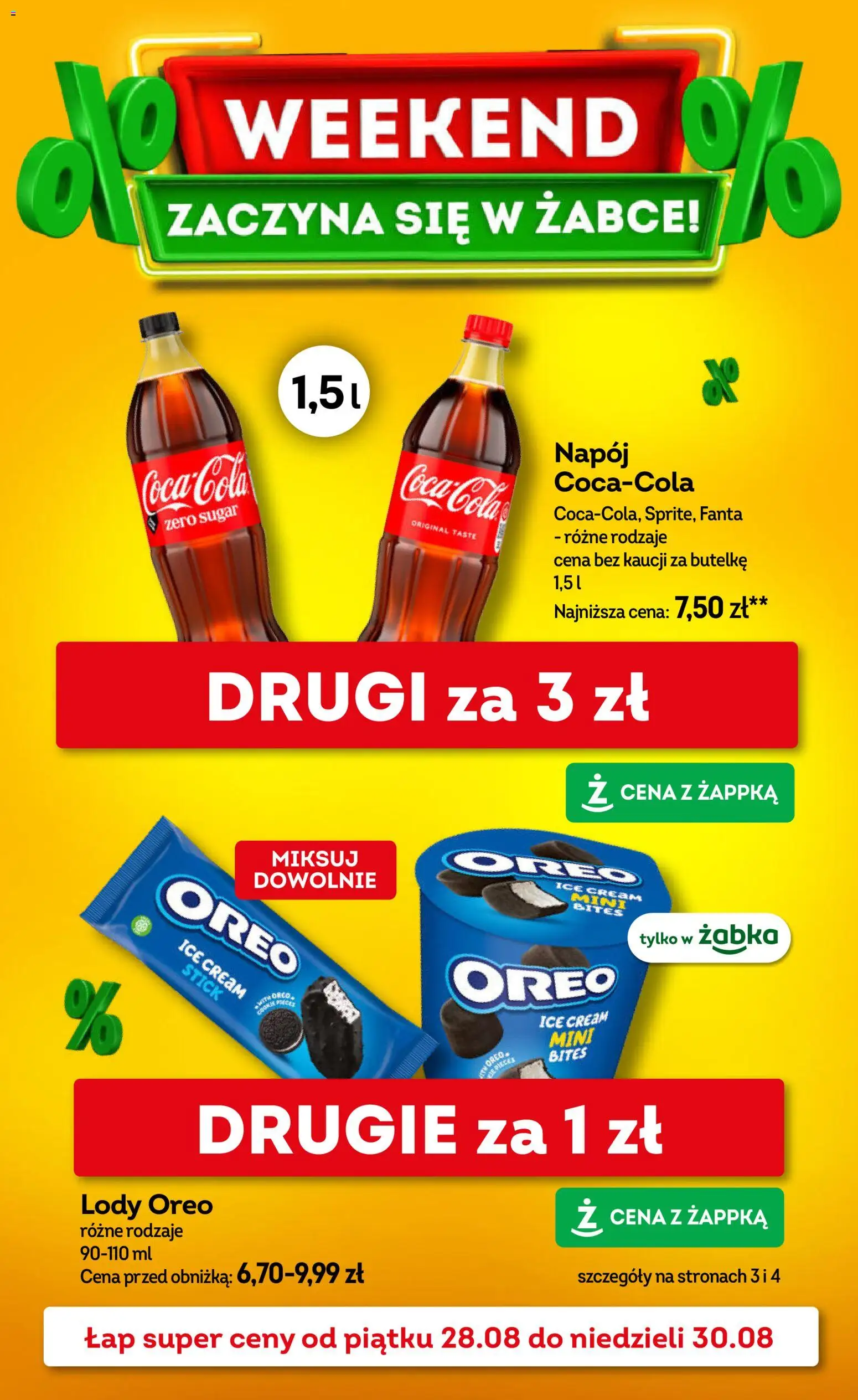 Żabka gazetka - Weekendowe promocje od 28.08.2026 | Strona: 1 | Produkty: Oreo, Fanta, Lody Oreo, Lody