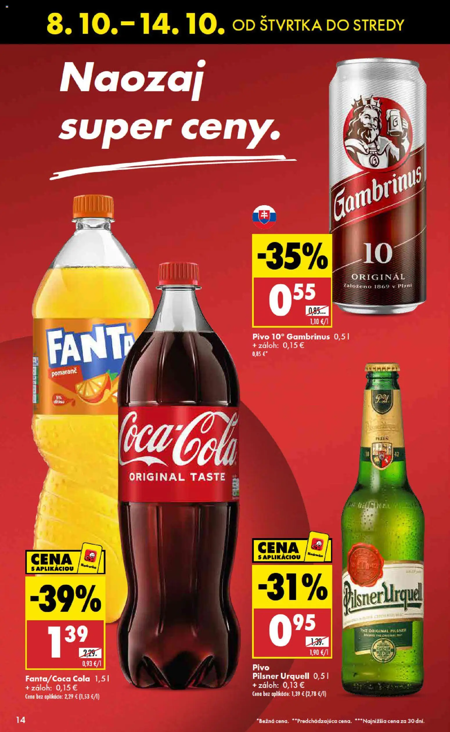 Nové Biedronka akcie – leták je platný od 08.10.2026 | Strana: 14 | Produkty: Pivo, Pilsner Urquell, Cola, Gambrinus