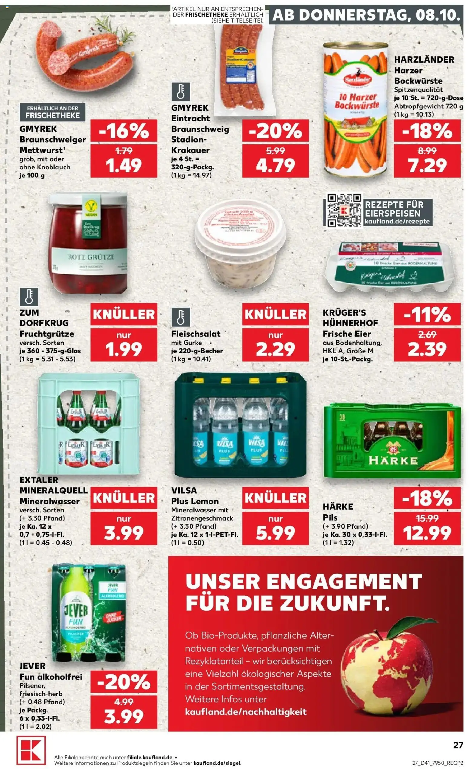 Prospekt Kaufland ab 08.10.2026 » Angebote Online zum Blättern | Seite: 27 | Produkte: Eier, Mineralwasser, Zucker, Jever