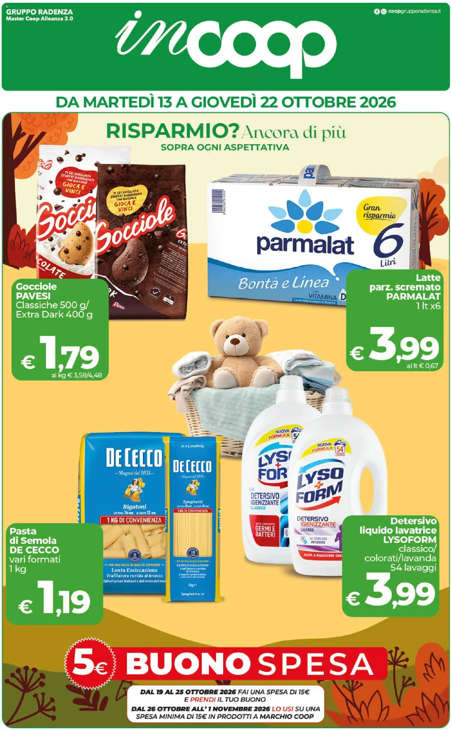 Volantino COOP del 13/10/2026 | Pagina: 1 | Prodotti: Pasta, Lavatrice, Semola, Lavanda