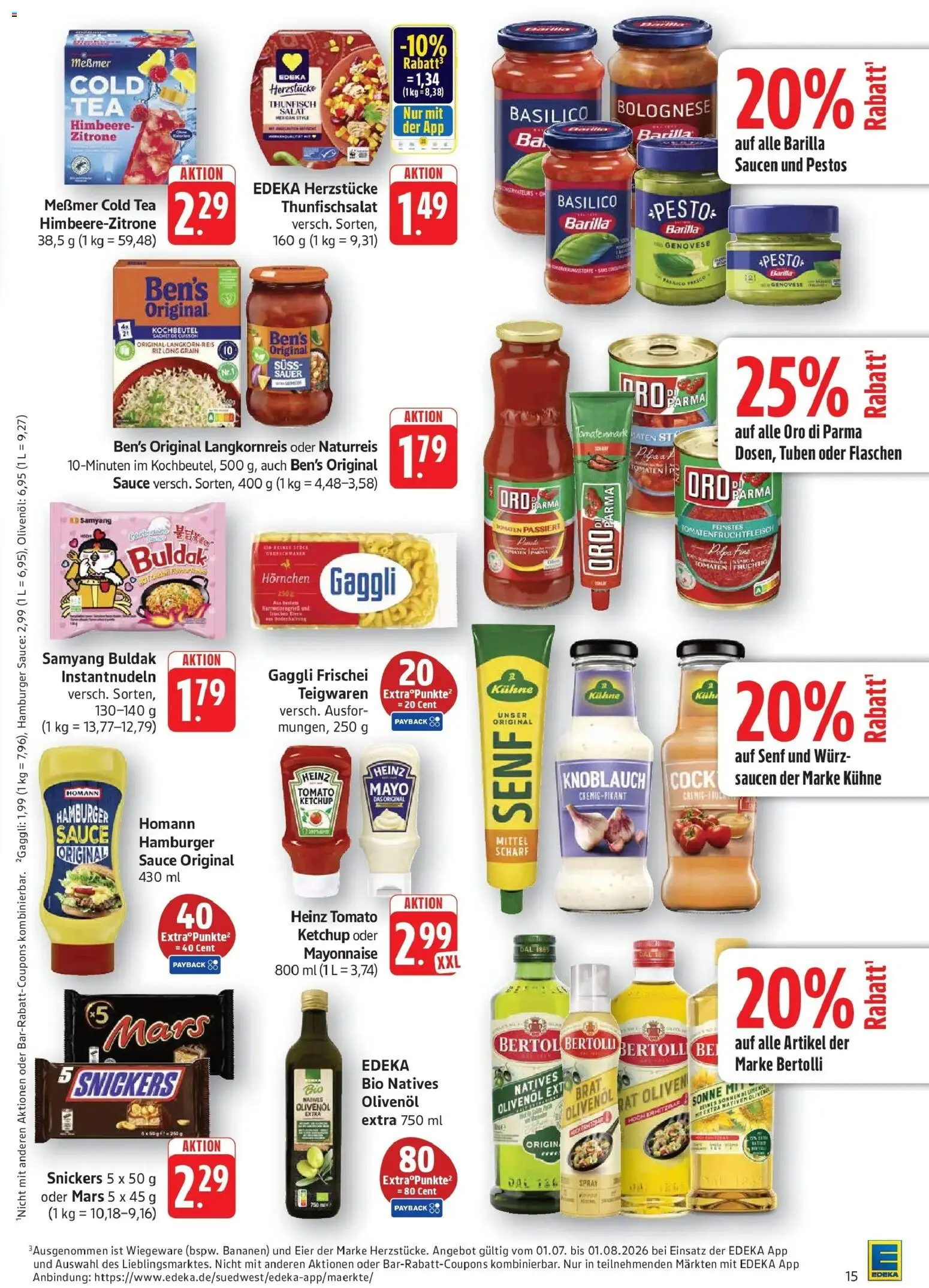 Edeka Prospekt Göppingen – gültig ab 27.07.2026 | Seite: 15 | Produkte: Barilla, Thunfisch, Olivenol, Bananen