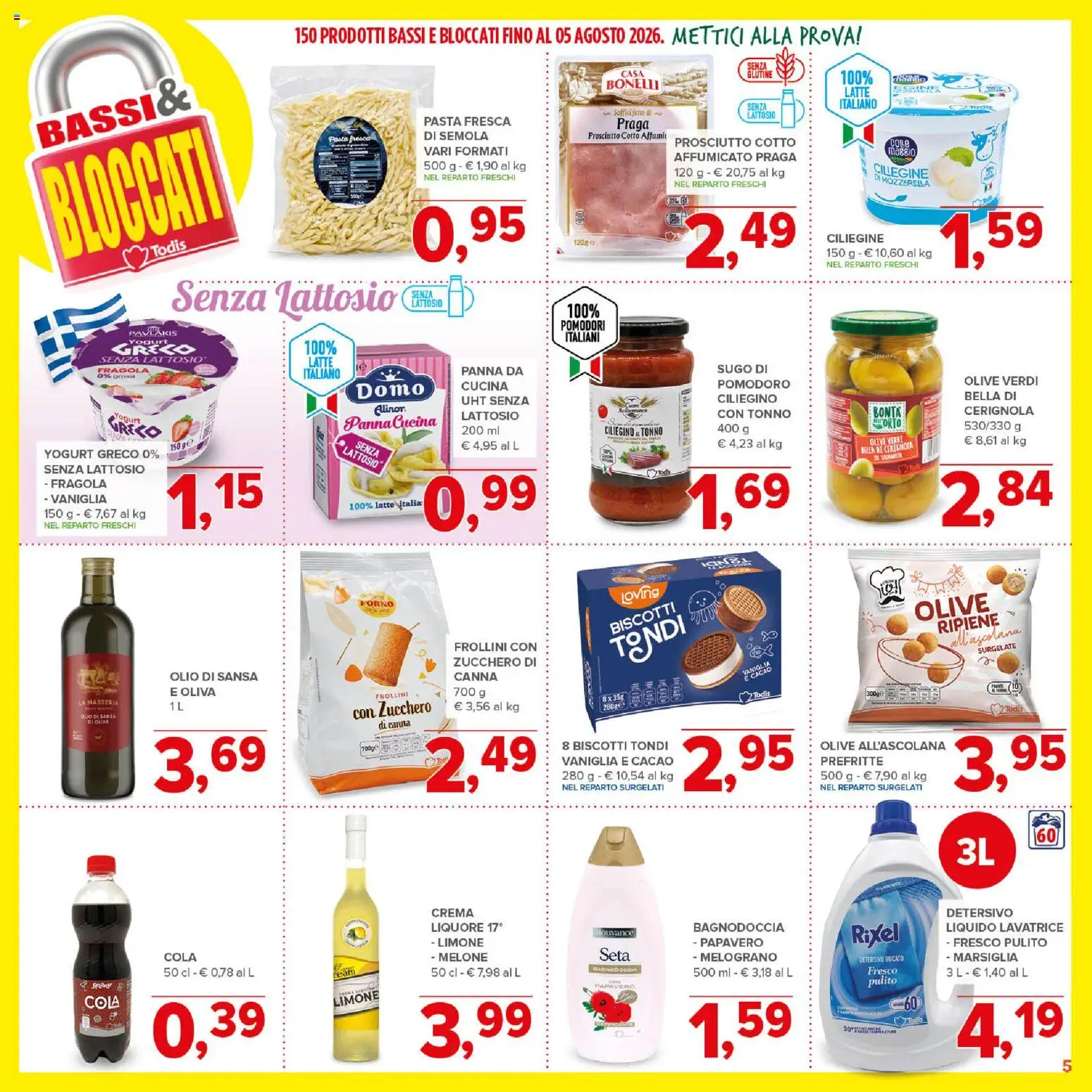 Volantino Todis del 09/07/2026 | Pagina: 5 | Prodotti: Yogurt, Biscotti, Mozzarella, Sugo