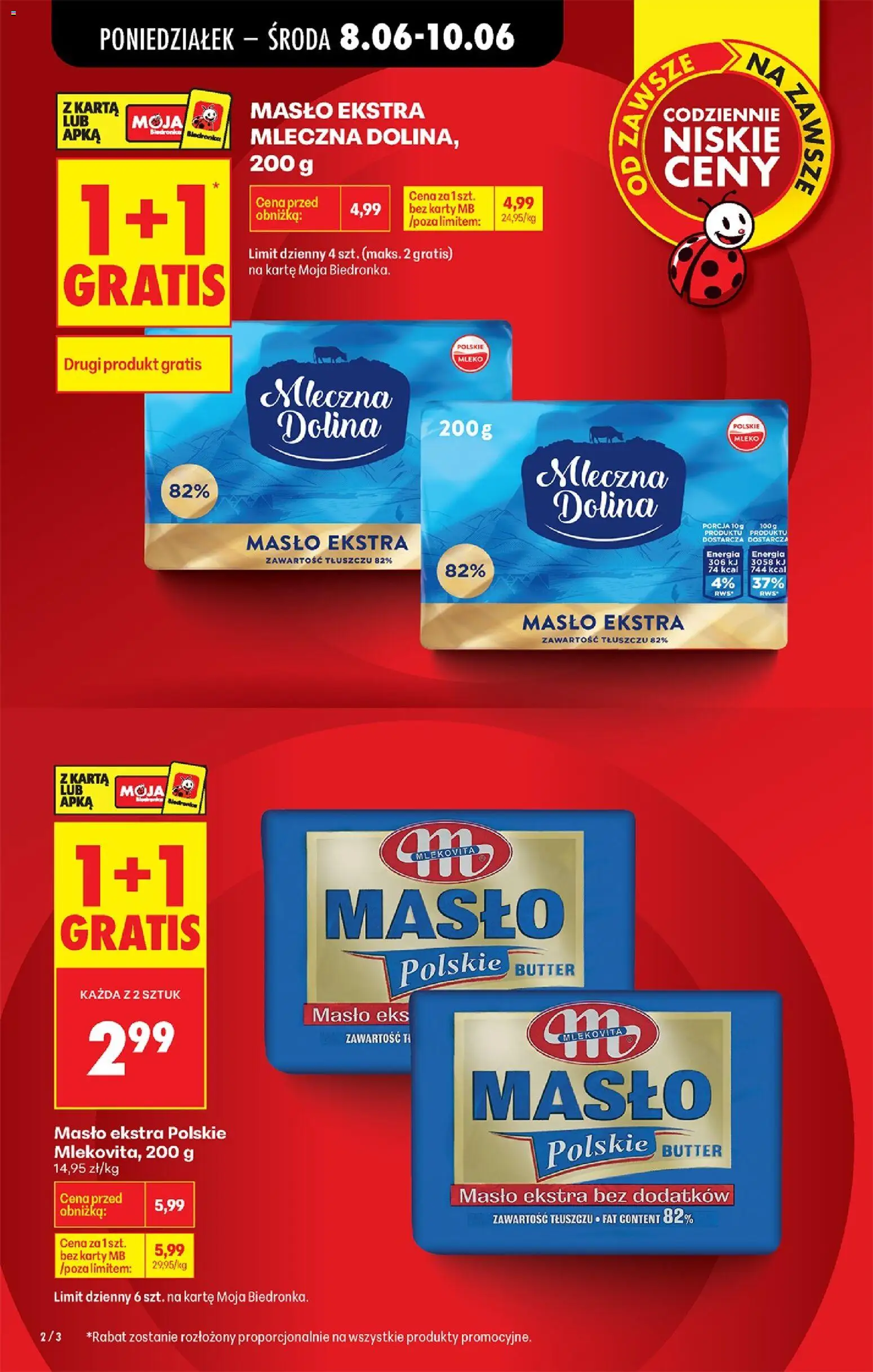 Biedronka gazetka od poniedziałku od 08.06.2026 | Strona: 2 | Produkty: Karta, Mleko mleczna dolina, Masło Polskie, Masło
