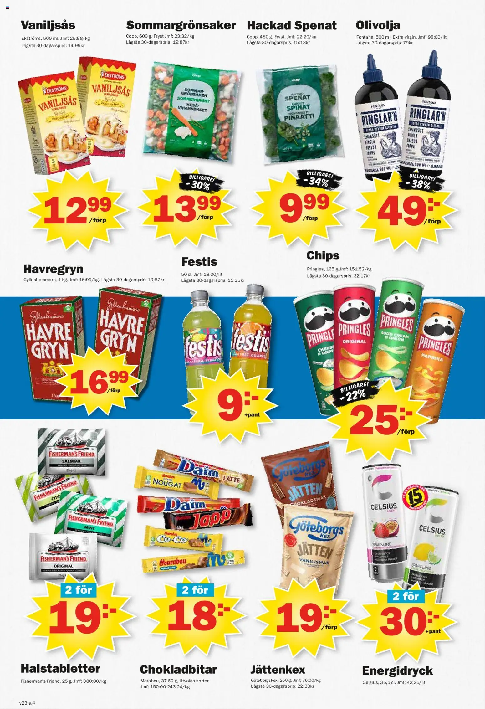 Pekås reklamblad aktuell från 01.06.2026 | Sida: 4 | Produkter: Chips, Havregryn, Spenat, Vaniljsås