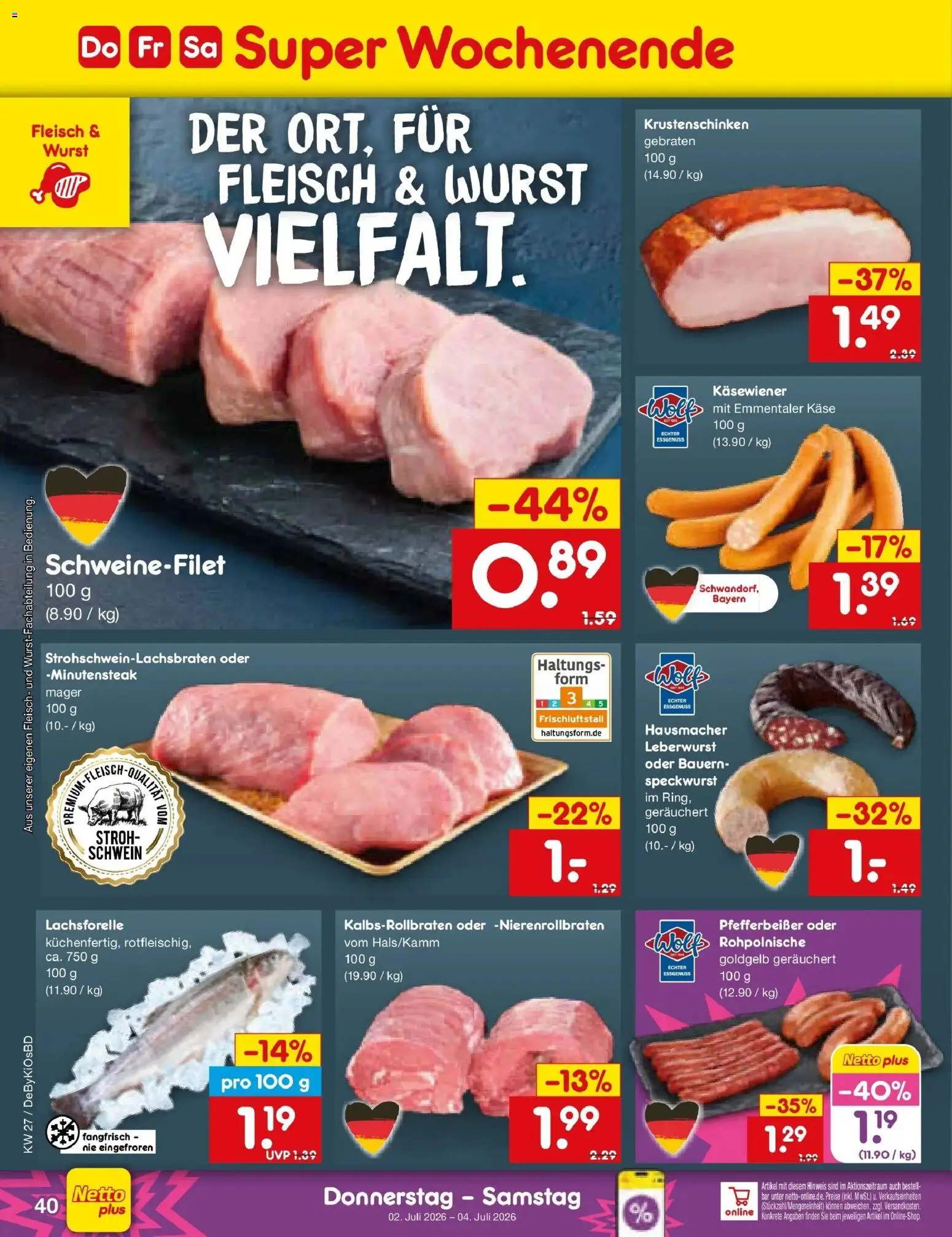 Netto Marken-Discount Prospekt Buttenwiesen – gültig ab 29.06.2026 | Seite: 58 | Produkte: Käse, Schweinefilet, Wurst, Fleisch