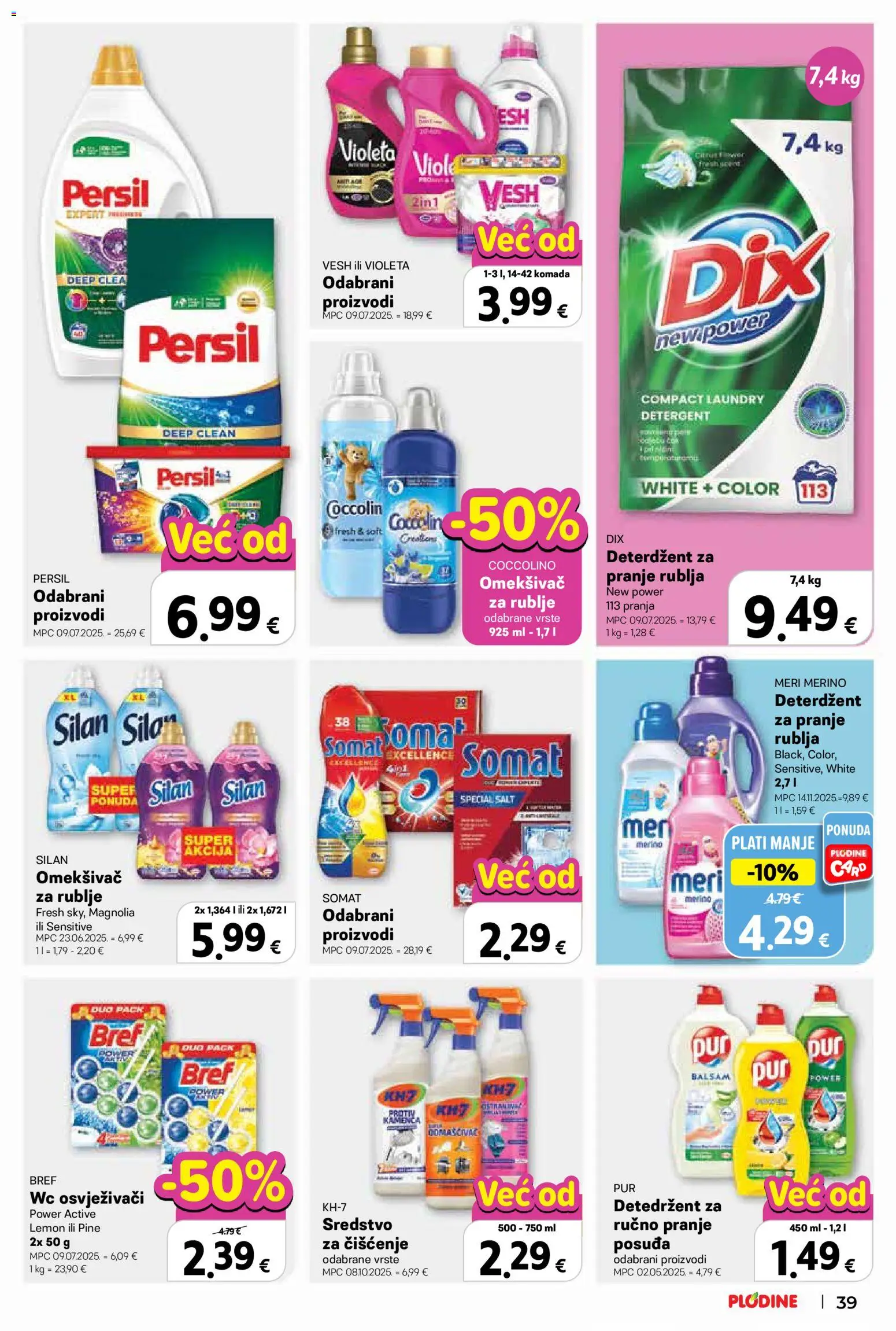 Plodine katalog | vrijedi od 13.05.2026 | Stranica: 39 | Proizvodi: Omekšivač, Somat, Coccolino, Meri Merino