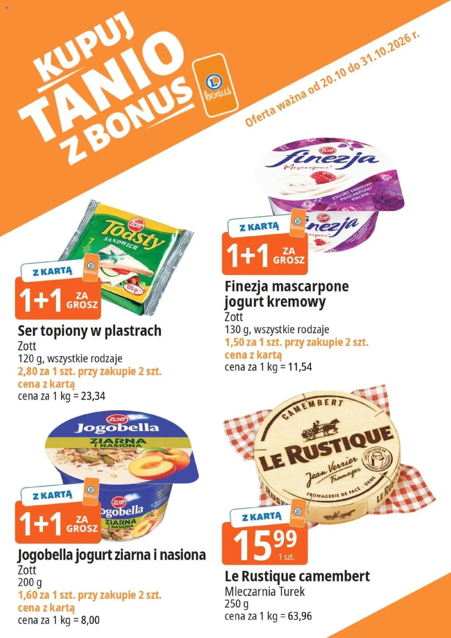 E.Leclerc gazetka - Kupuj Tanio Z Bonus od 20.10.2026 | Strona: 12 | Produkty: Karta, Ser topiony w plastrach, Malina, Jogurt