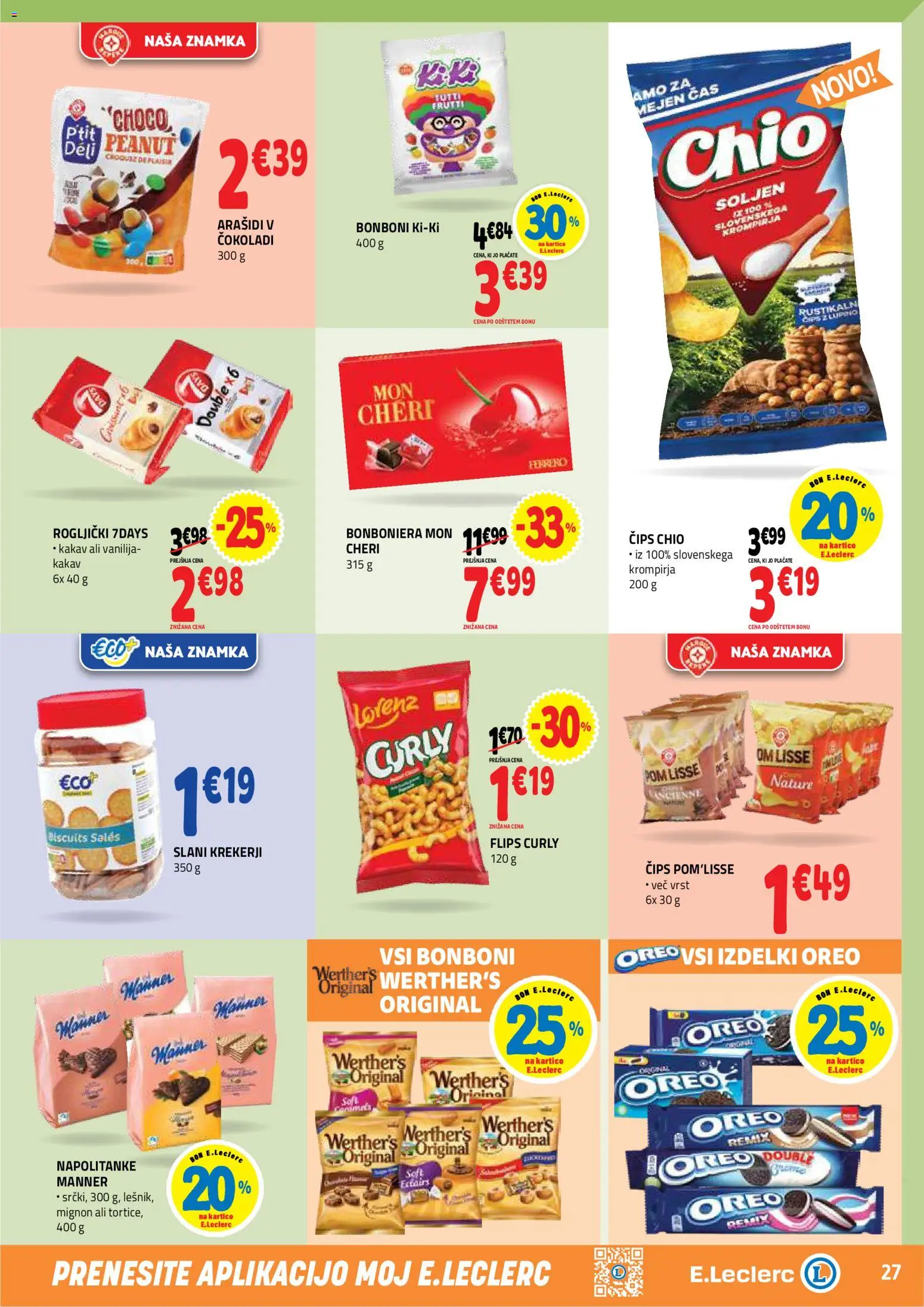Novi E.leclerc katalog ponudbe – veljaven od 28.10.2026 | Stran: 27 | Izdelki: Napolitanke, Rogljički, Cips, Krompir