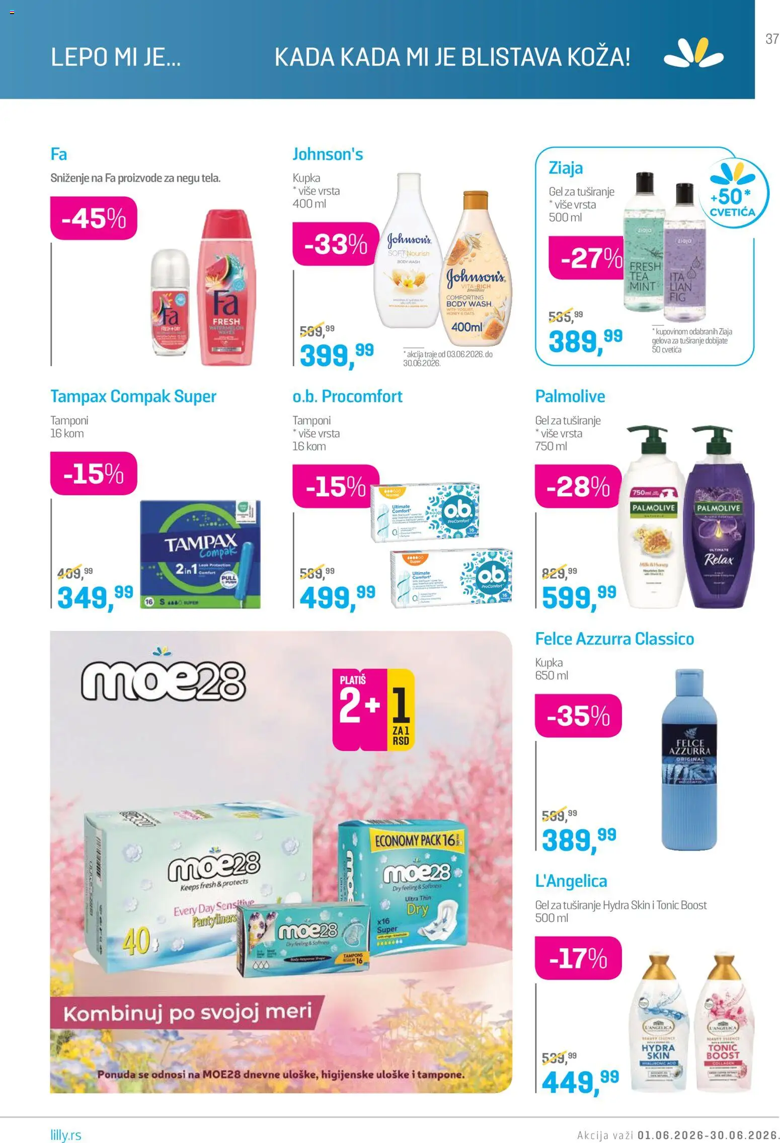 Lilly drogerie katalog - važi od 01.06.2026 | Strana: 37 | Proizvode: Palmolive, Mak, Felce azzurra, Gel za tuširanje