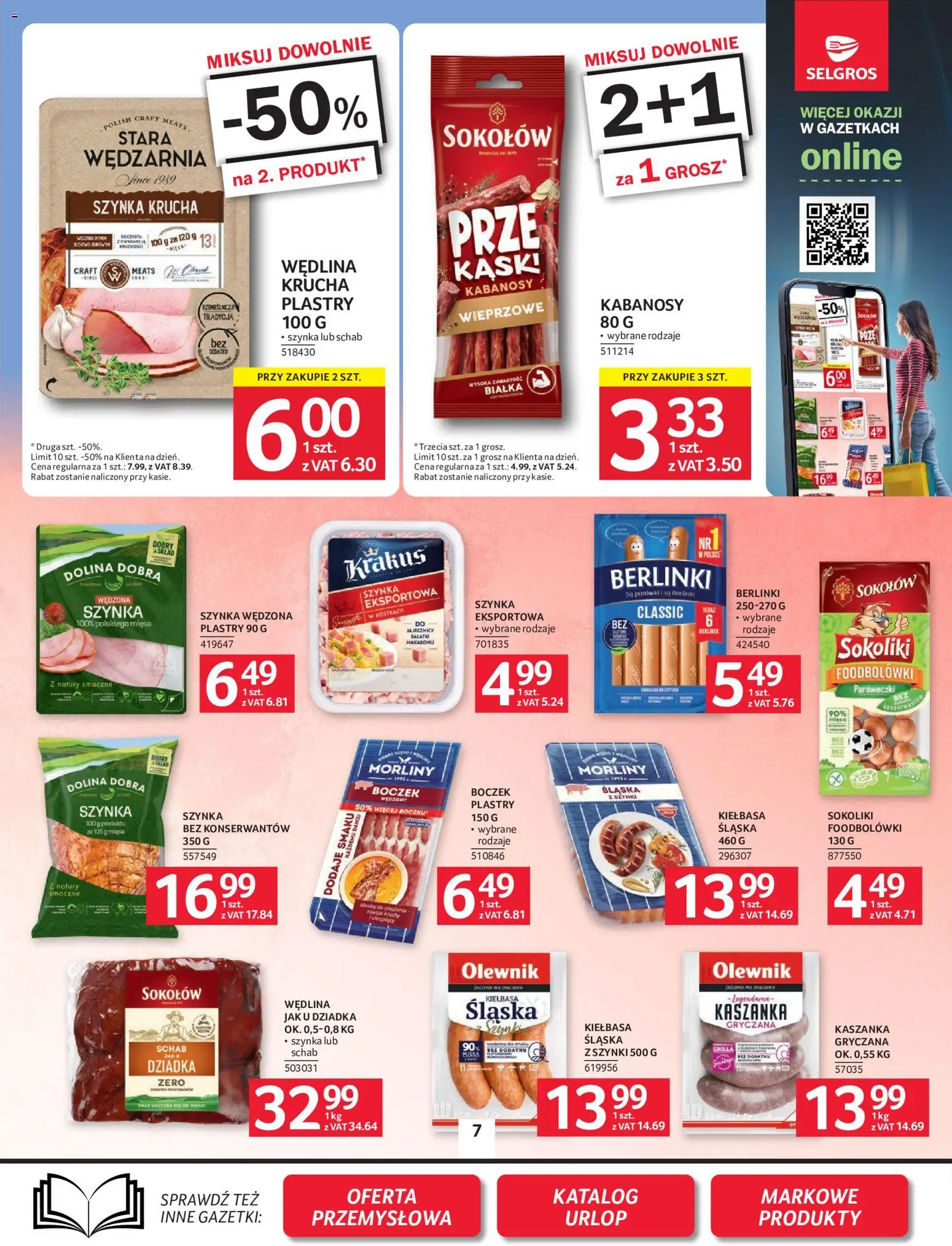 Selgros cash&carry gazetka od 02.07.2026 | Strona: 7 | Produkty: Kabanosy, Szynka, Kiełbasa śląska, Boczek