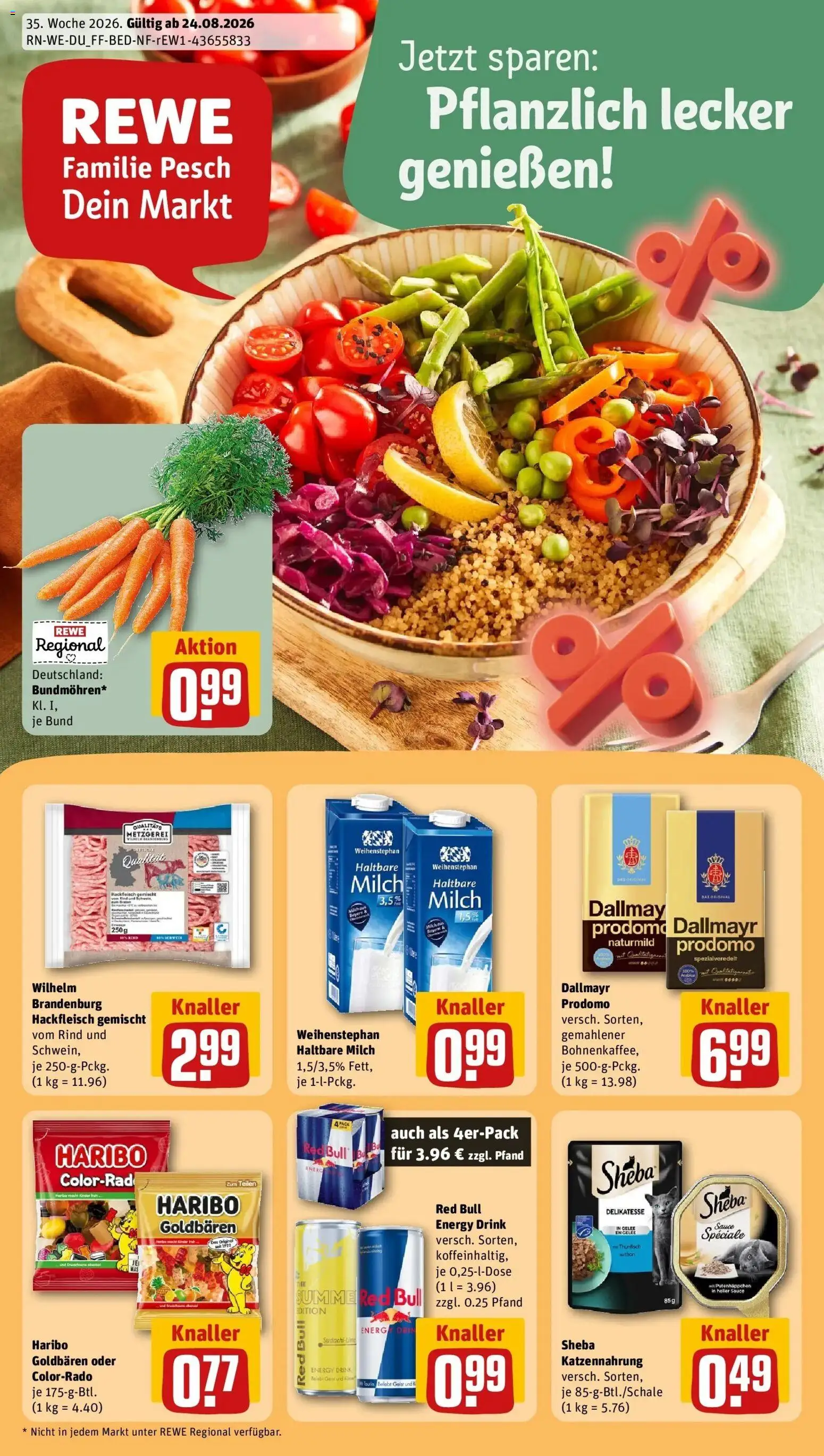 REWE Prospekt ab 24.08.2026 zum Blättern » Angebote | Seite: 1 | Produkte: Sheba, Haribo, Milch, Hackfleisch