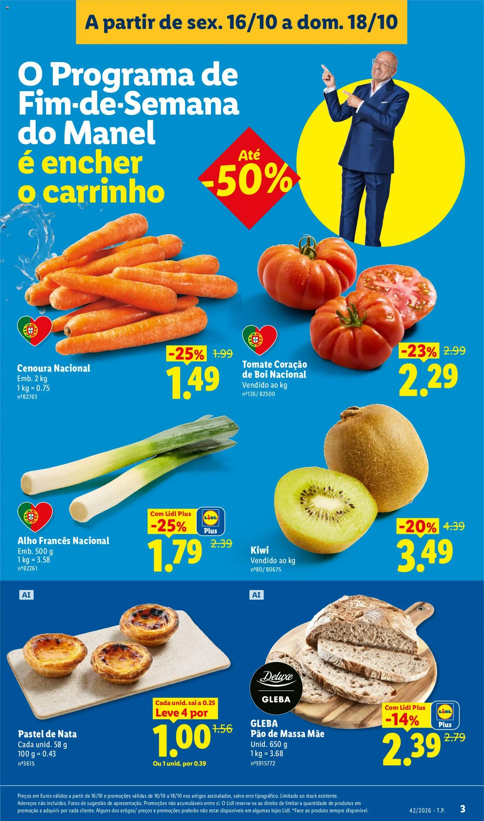 Lidl Promoções Fim de Semana │ válido de 16/10/2026 | Página: 3 | Produtos: Tomate, Kiwi, Cenoura, Alho