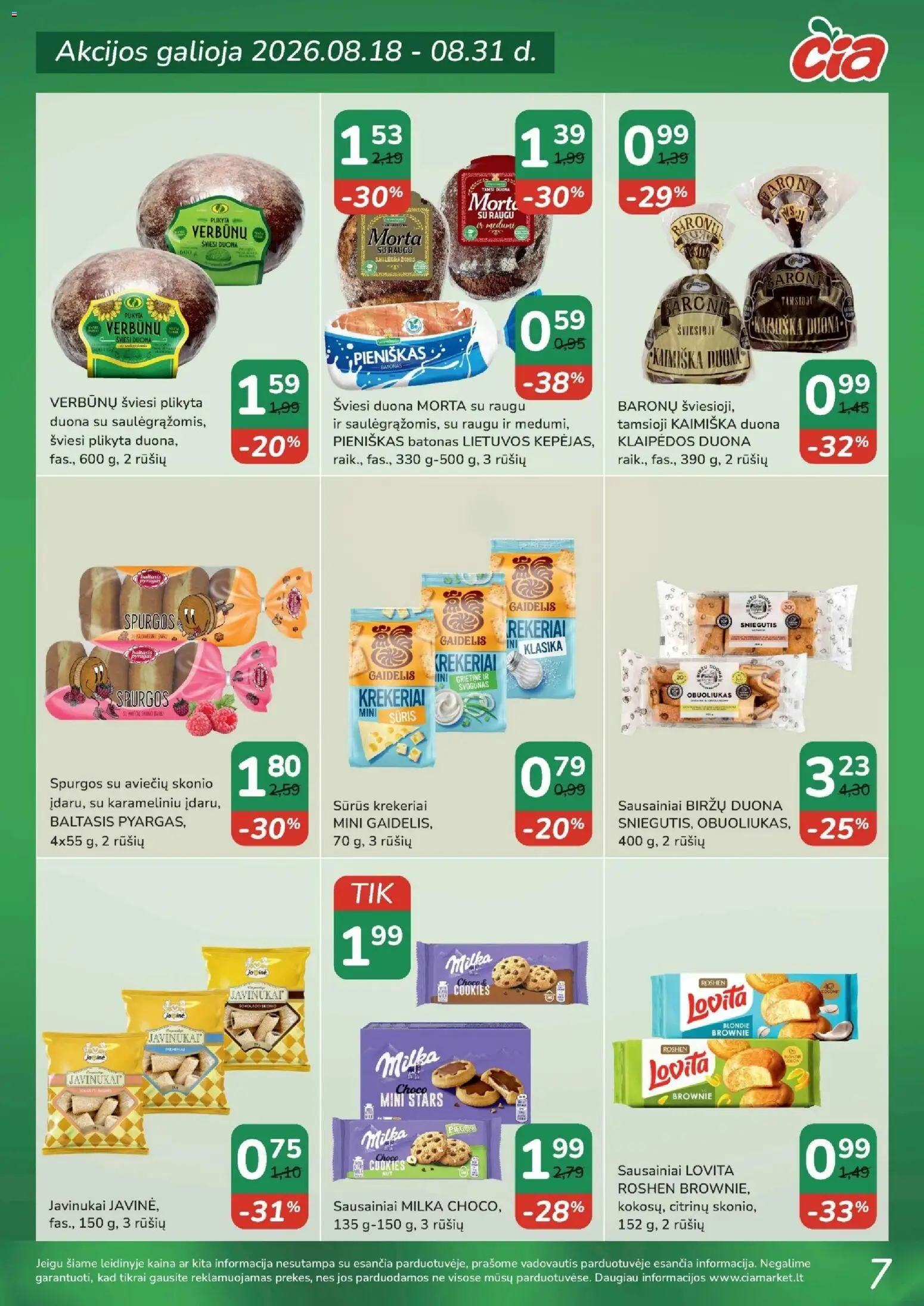 ČIA MARKET akcijos nuo 2026.08.18 | Puslapis: 7 | Prekių: Batonas, Sūris, Duona, Grietinė