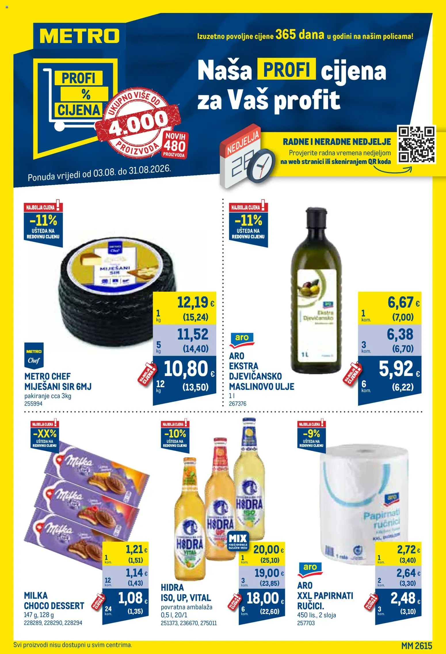 Metro katalog | vrijedi od 03.08.2026 | Stranica: 1 | Proizvodi: Ulje, Maslinovo ulje, Papirnati ručnici, Milka