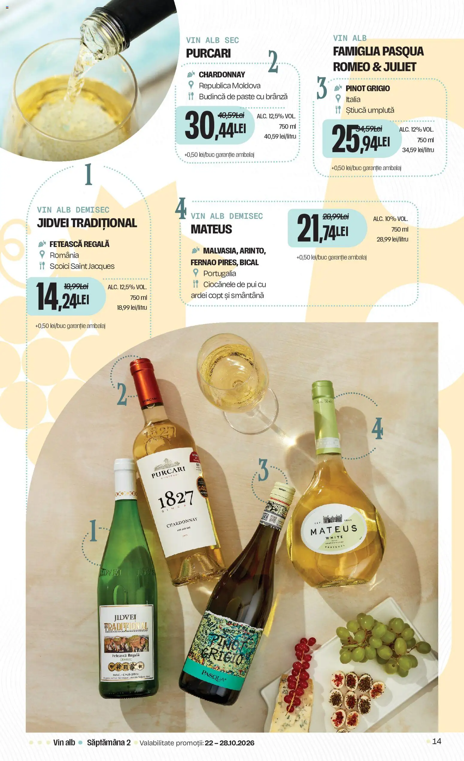 Noul catalog Mega Image – valabil de la 15.10.2026 | Pagină: 14 | Produse: Budincă, Vin alb, Brânză, Vin