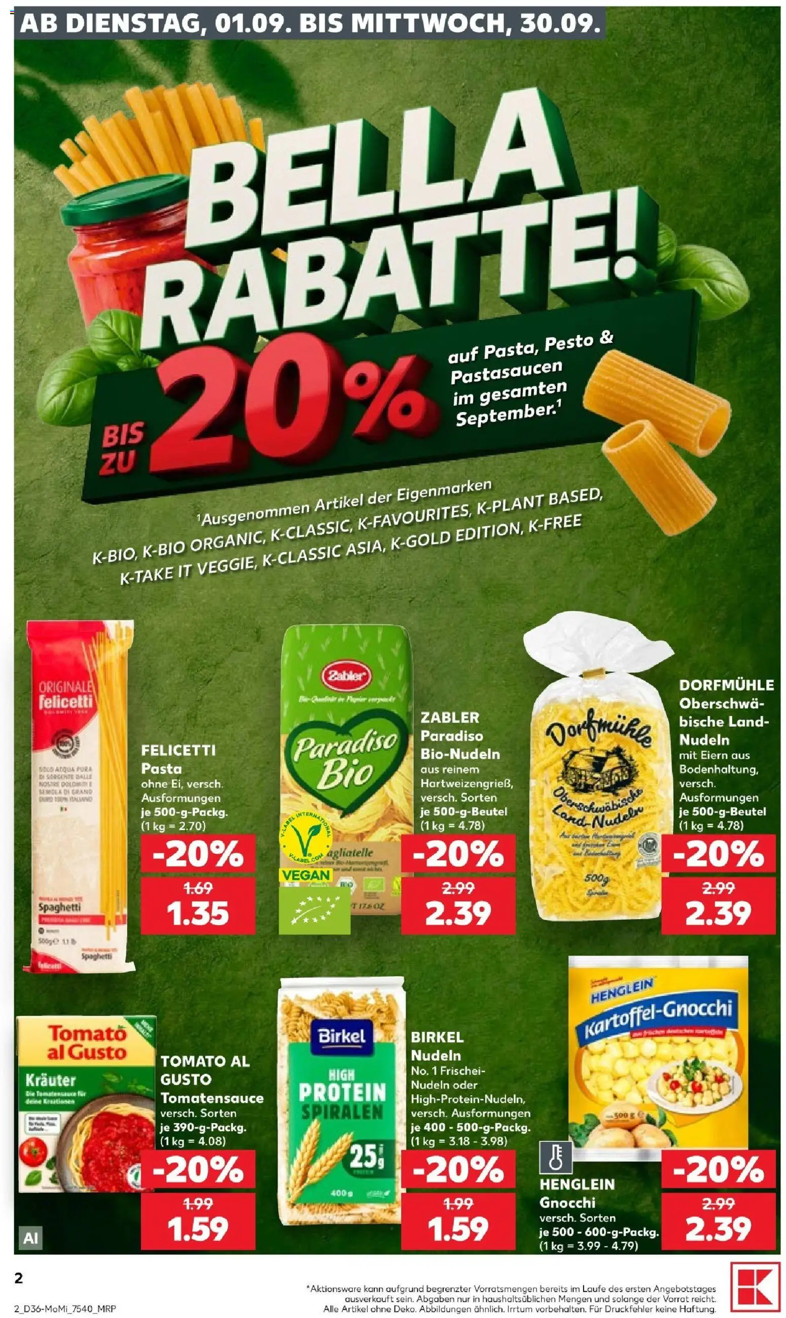 Kaufland Prospekt – gültig ab 31.08.2026 | Seite: 2 | Produkte: Gnocchi, Spaghetti, Pasta, Nudeln