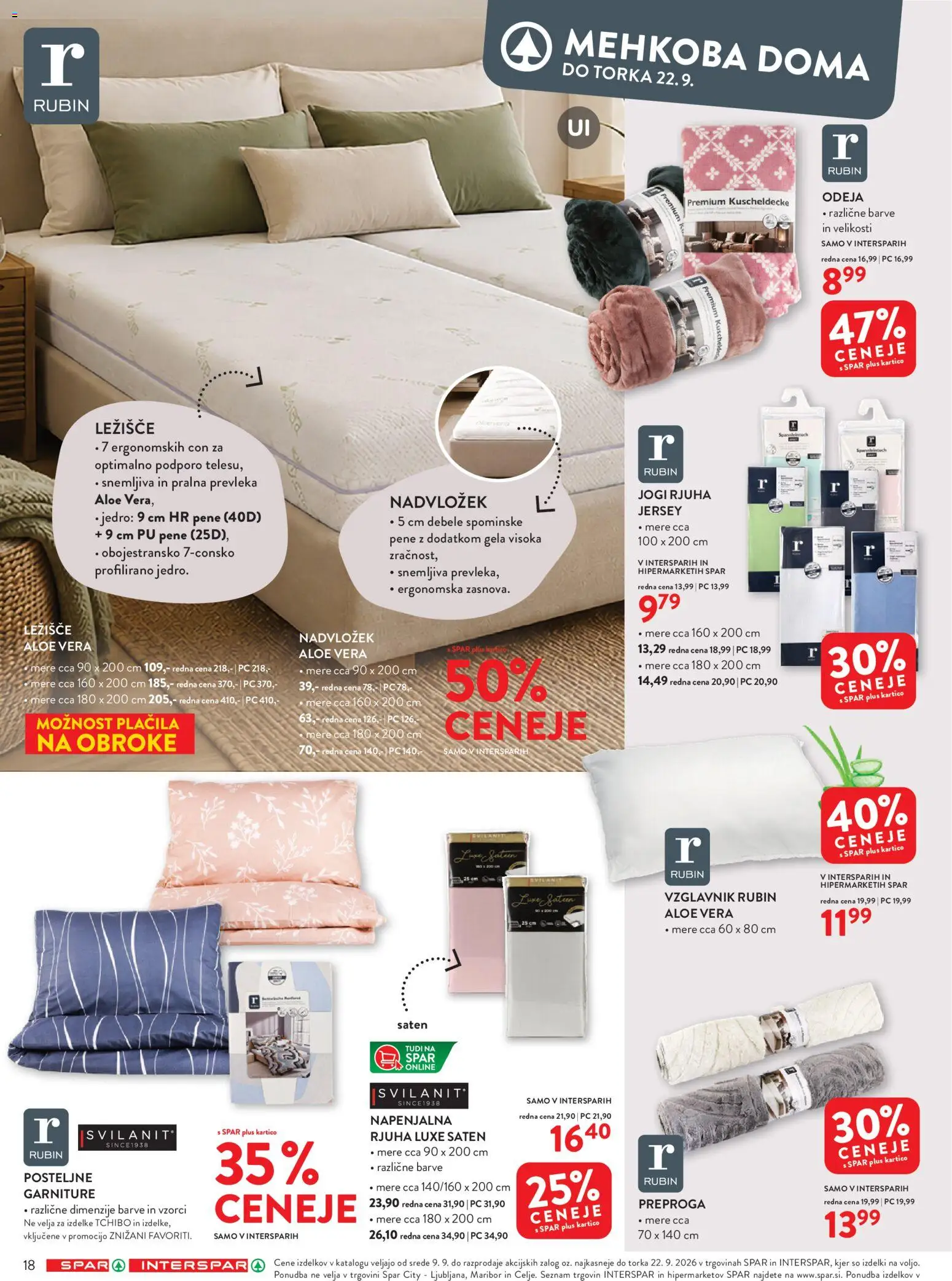 Novi Spar katalog ponudbe – veljaven od 09.09.2026 | Stran: 18 | Izdelki: Vzglavnik, Odeja, Jogi, Preproga
